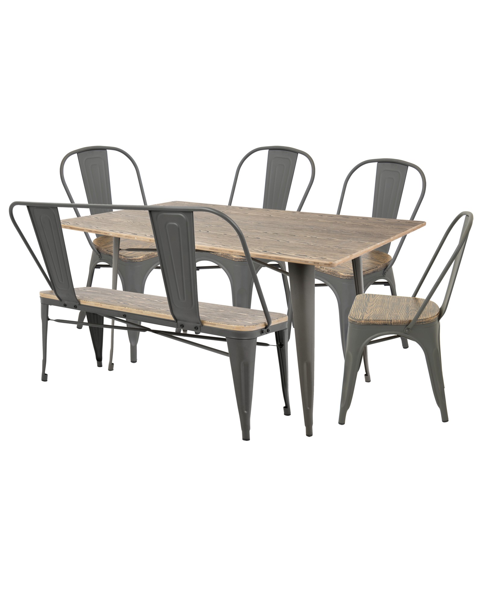 Oregon 6-Piece Industrial-Farmhouse Dining Set in Grey and Brown