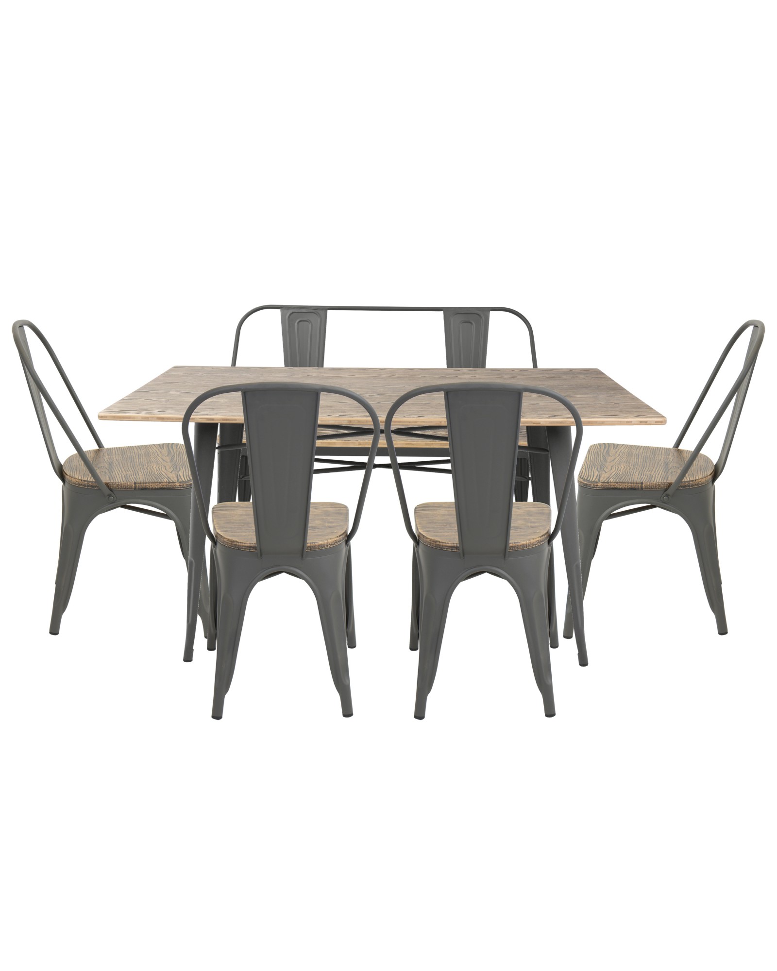 Oregon 6-Piece Industrial-Farmhouse Dining Set in Grey and Brown
