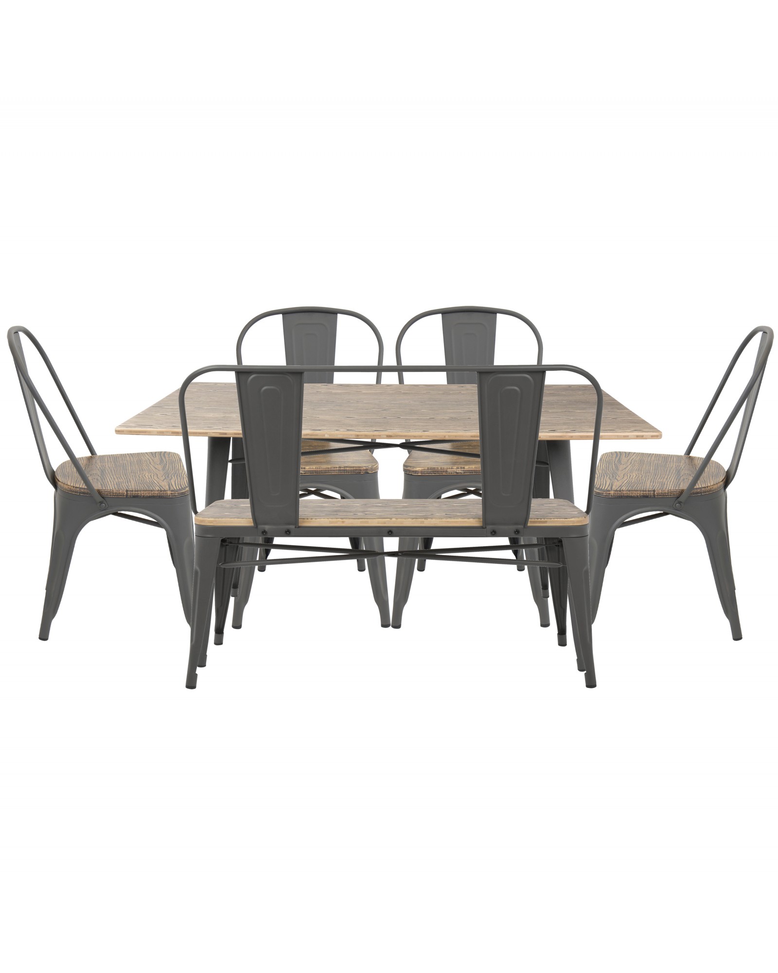 Oregon 6-Piece Industrial-Farmhouse Dining Set in Grey and Brown