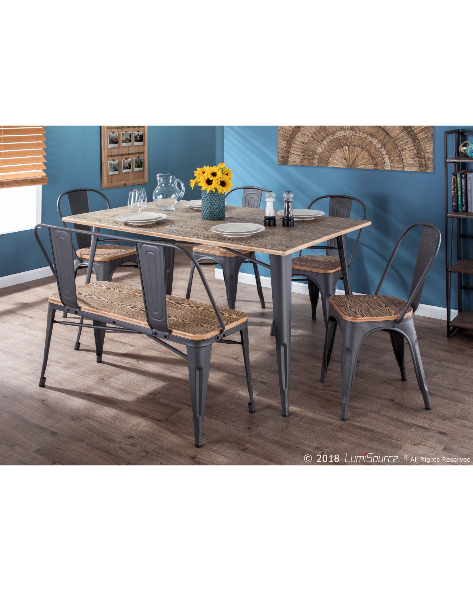 Oregon 6-Piece Industrial-Farmhouse Dining Set in Grey and Brown