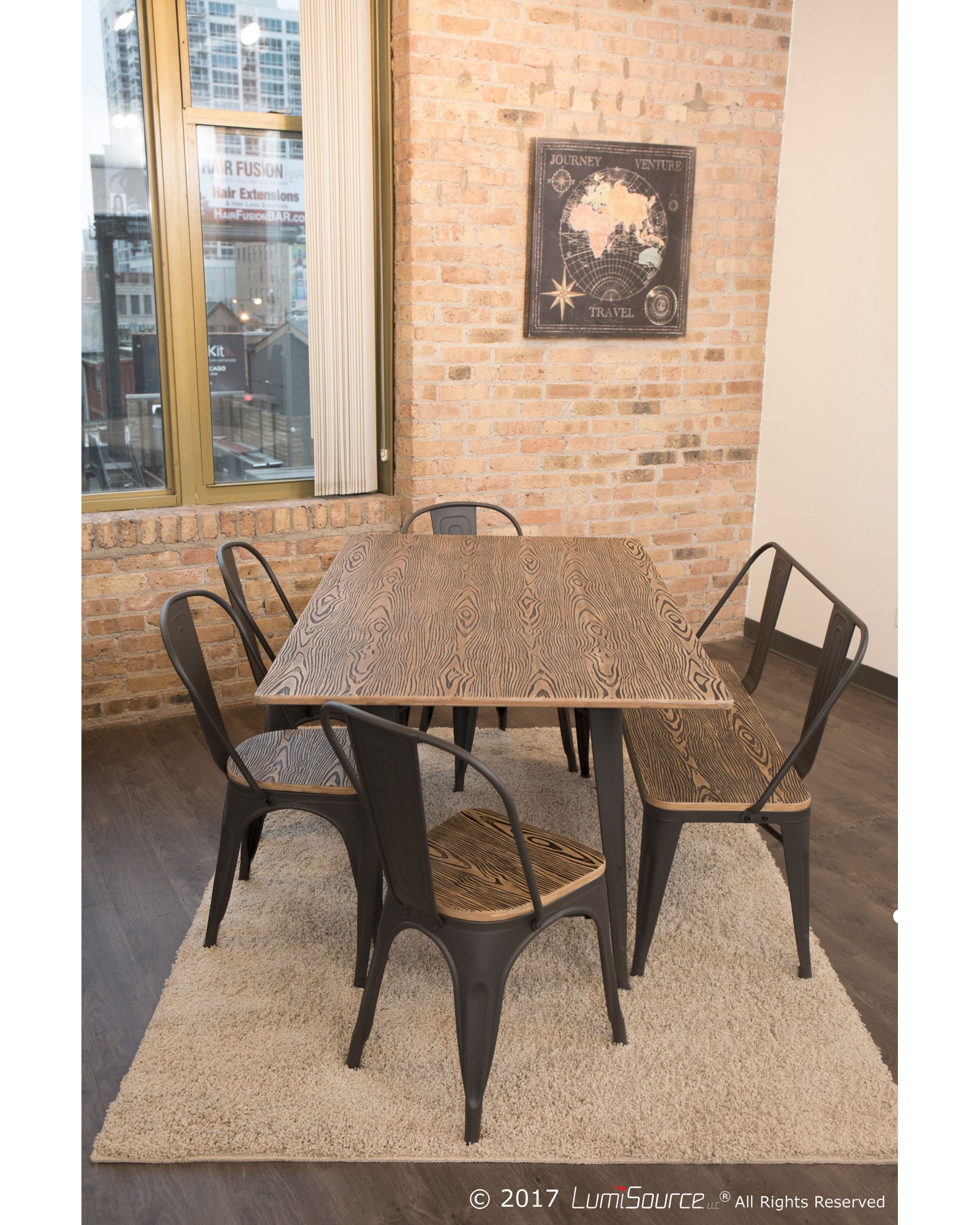 Oregon 6-Piece Industrial-Farmhouse Dining Set in Grey and Brown