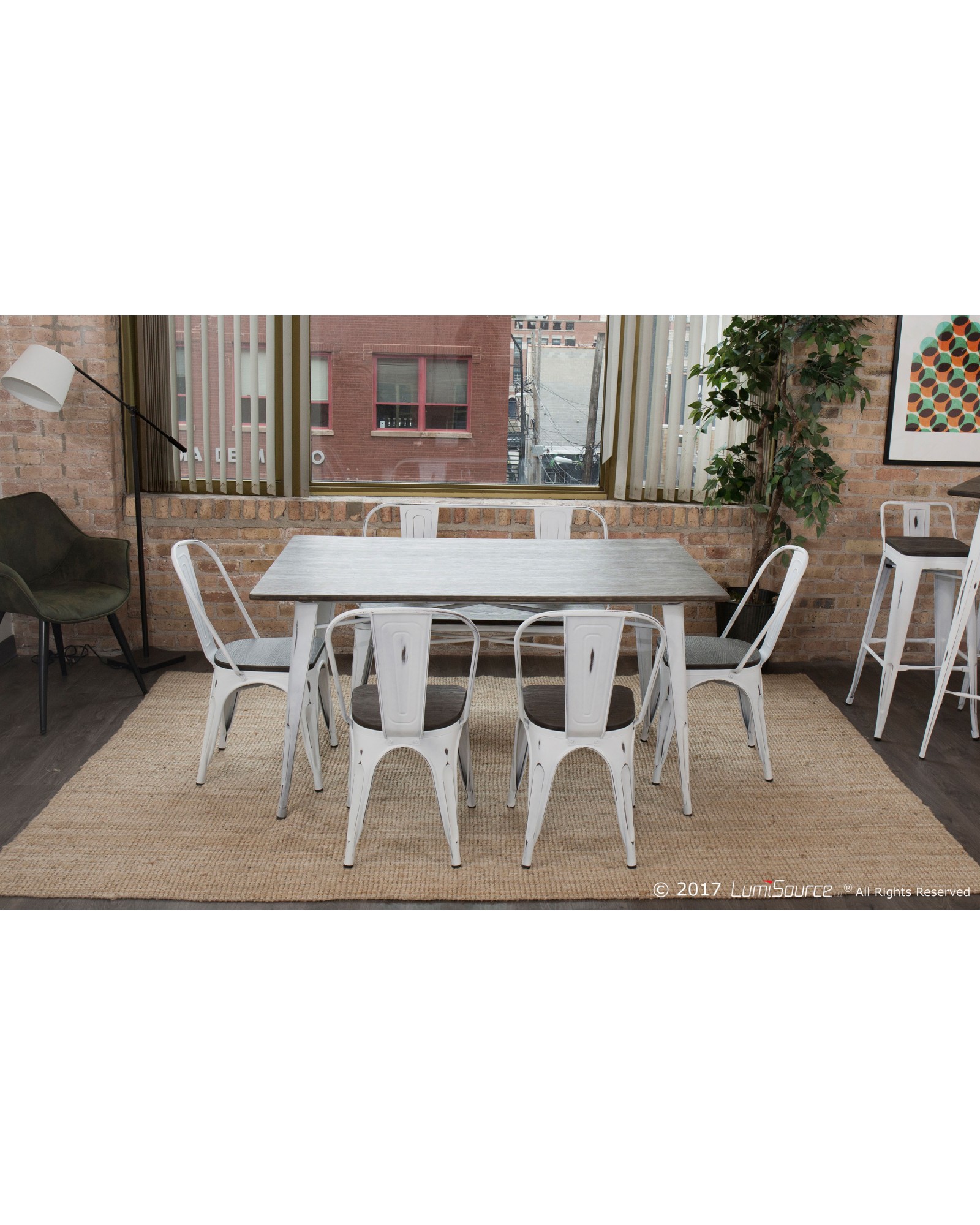 Oregon 6-Piece Industrial-Farmhouse Dining Set in Vintage White and Espresso