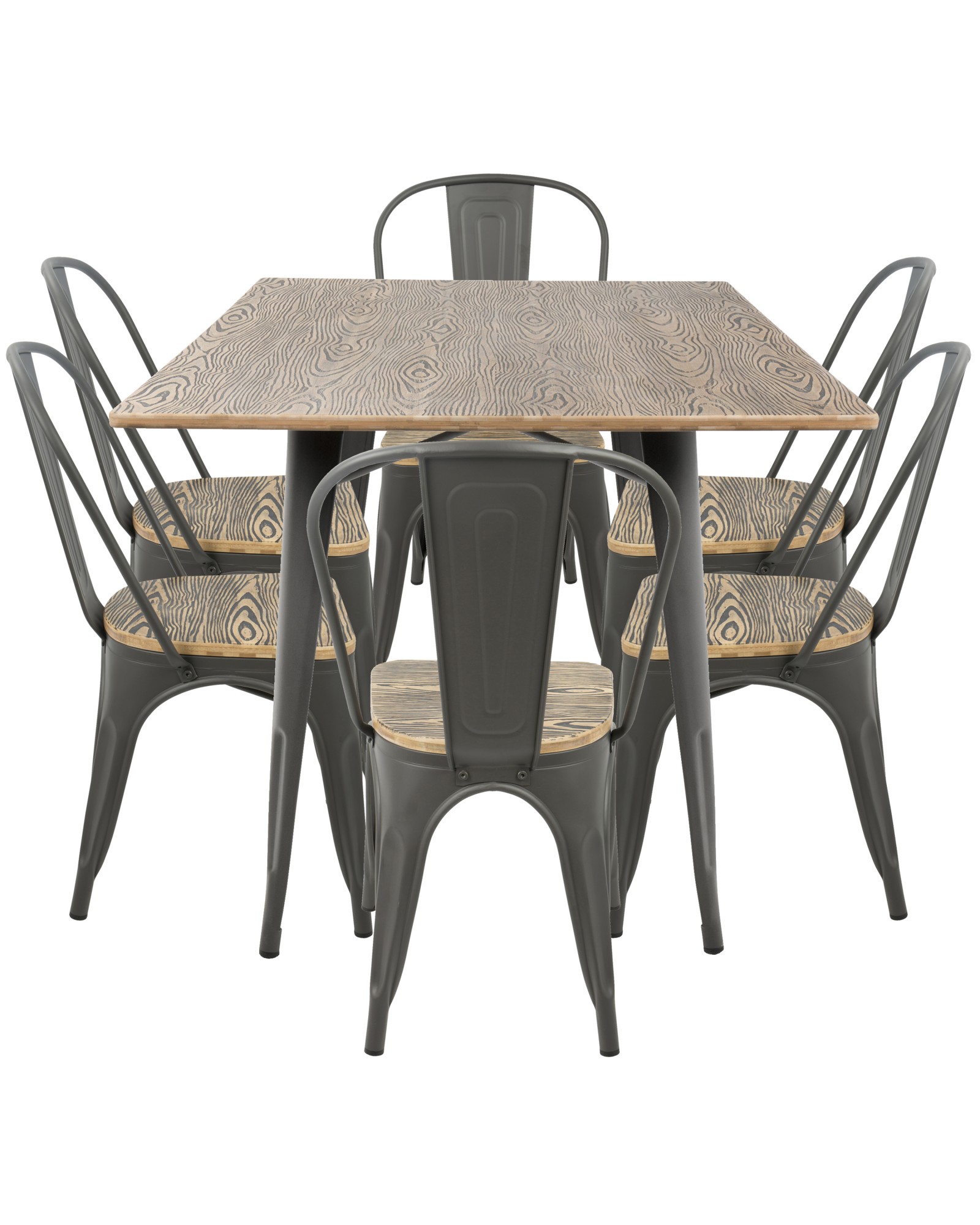 Oregon 7-Piece Industrial-Farmhouse Dining Set in Grey and Brown