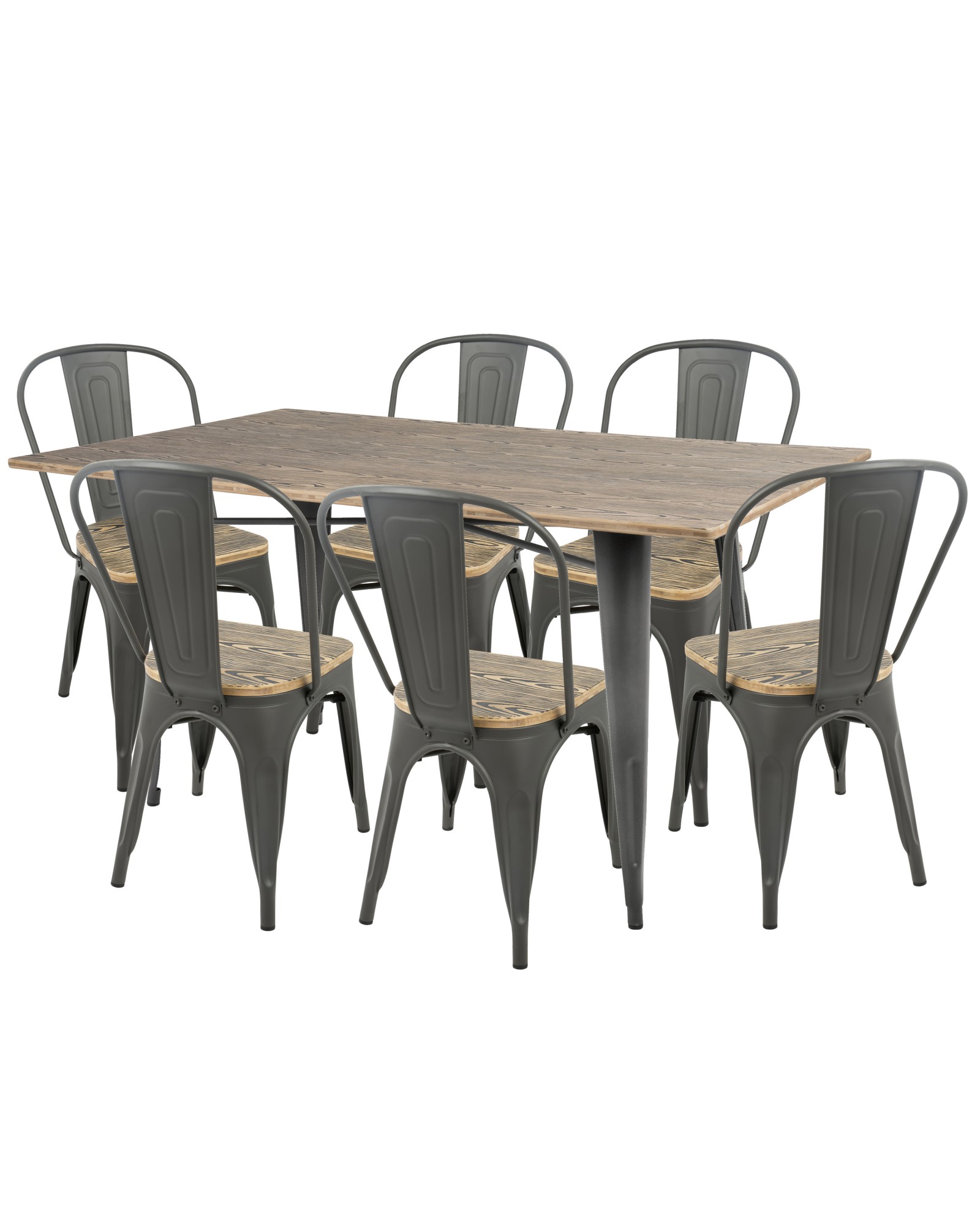 Oregon 7-Piece Industrial-Farmhouse Dining Set in Grey and Brown