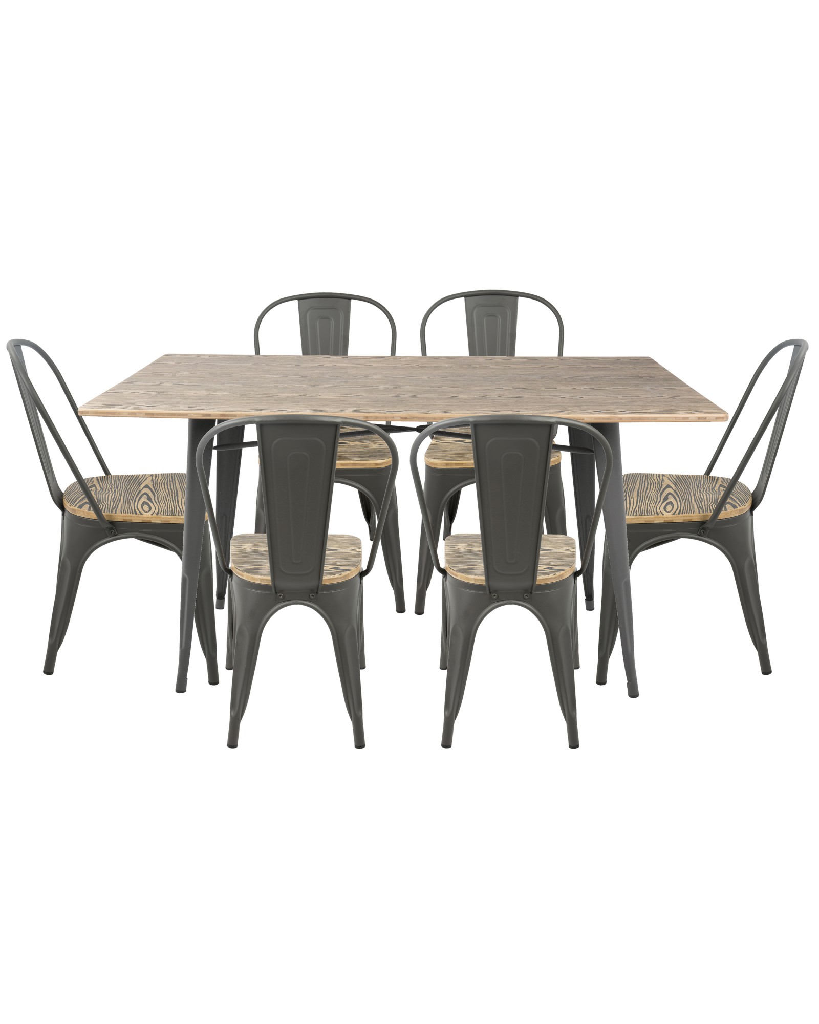 Oregon 7-Piece Industrial-Farmhouse Dining Set in Grey and Brown