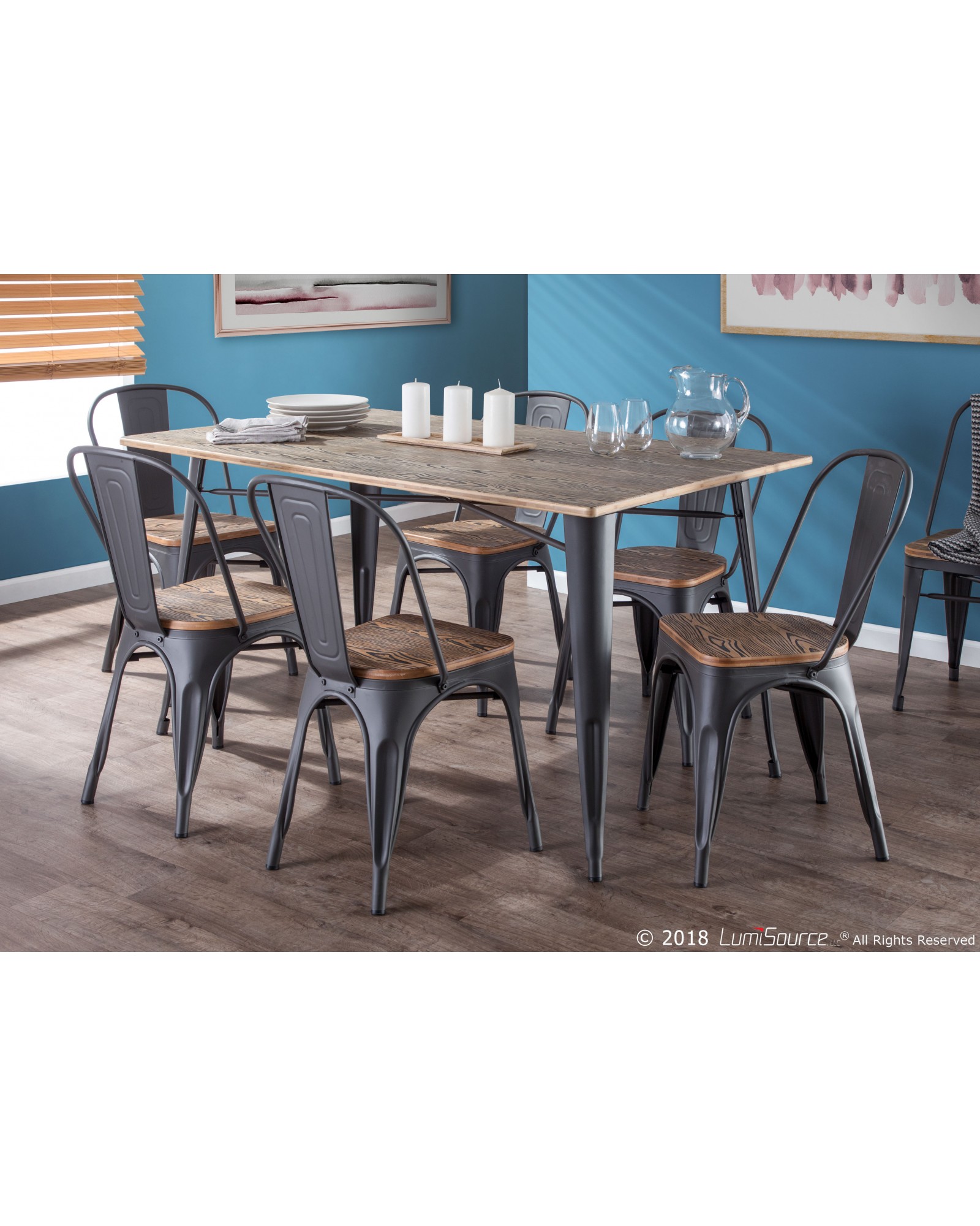 Oregon 7-Piece Industrial-Farmhouse Dining Set in Grey and Brown