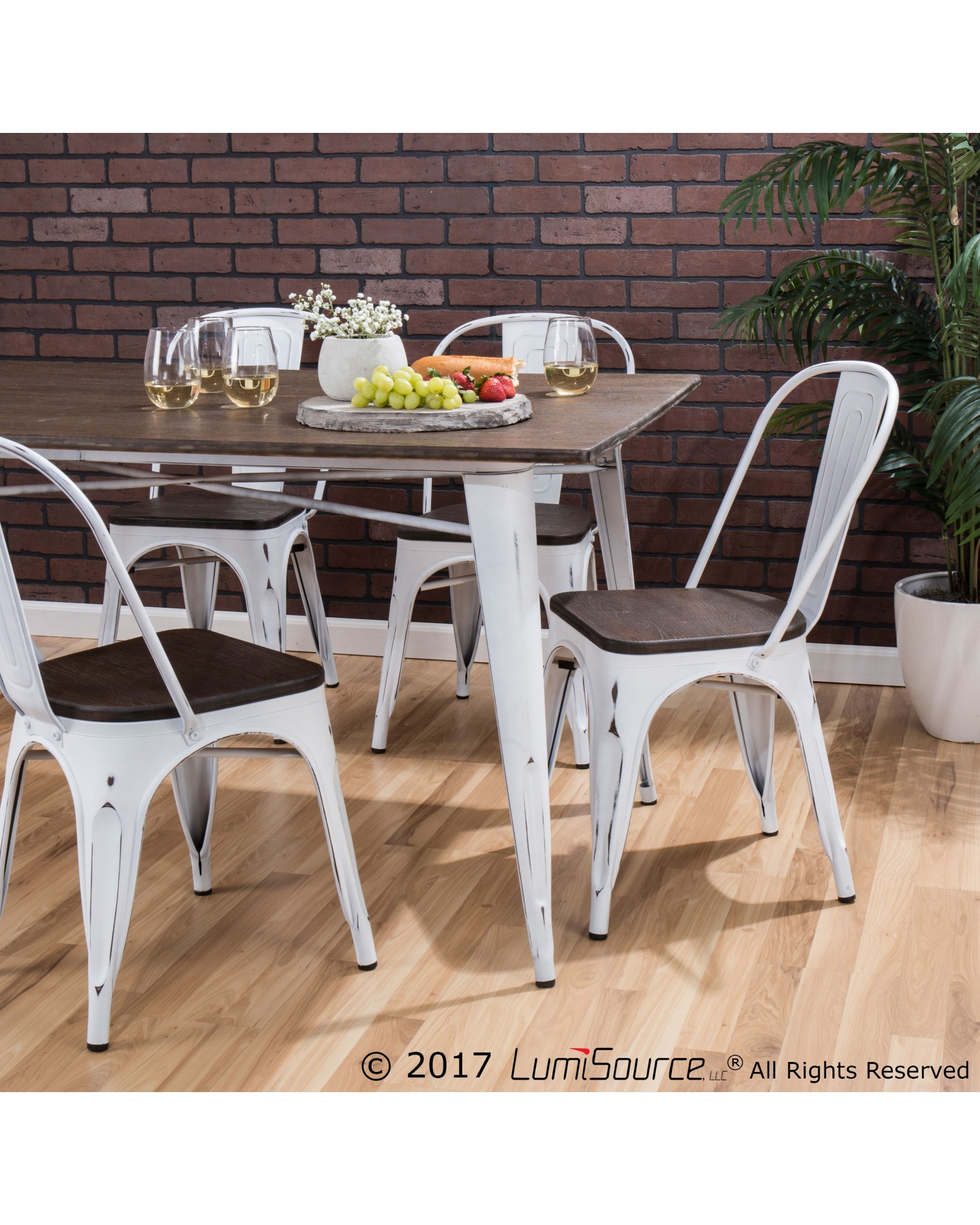 Oregon 7-Piece Industrial-Farmhouse Dining Set in Vintage White and Espresso