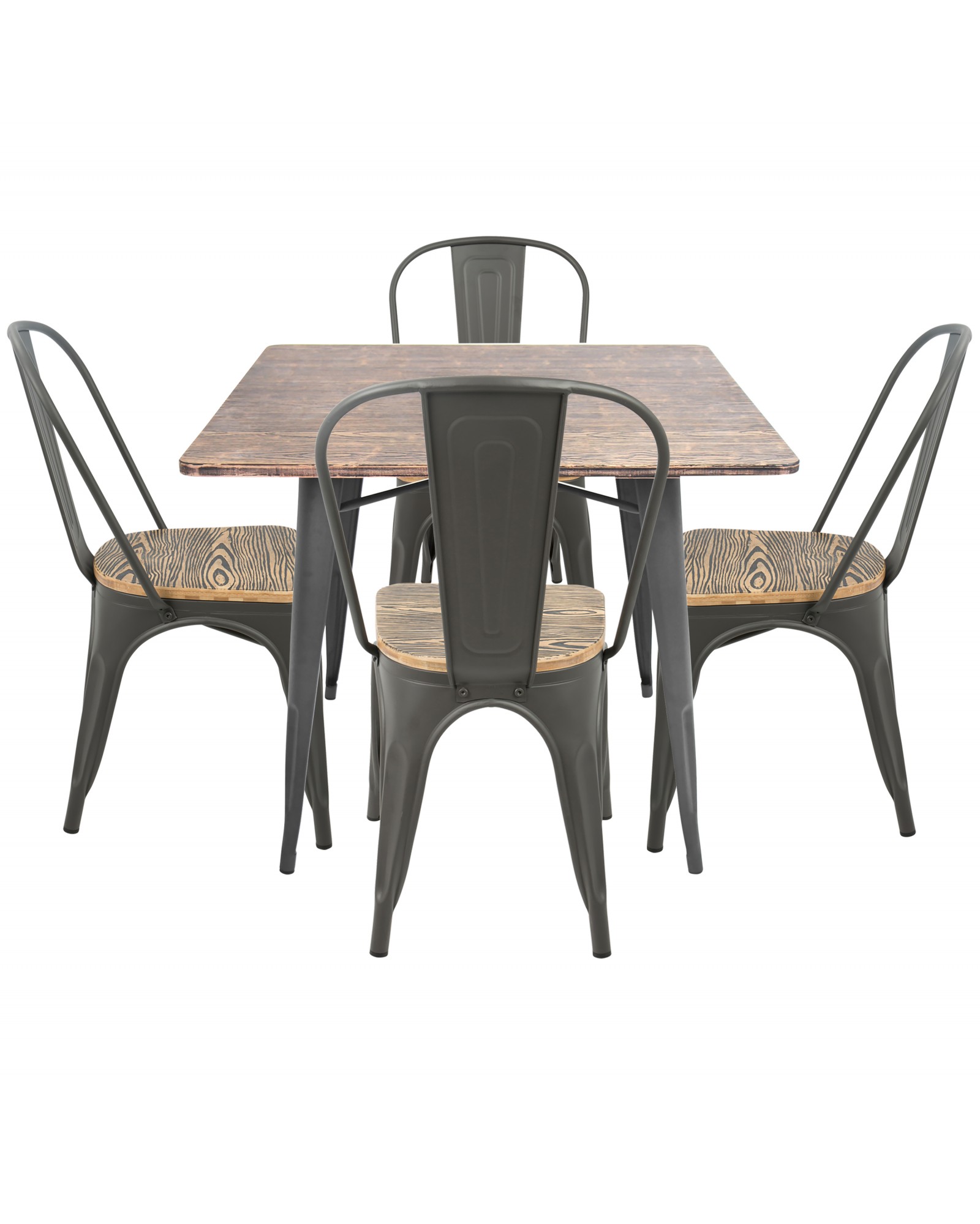 Oregon 5-Piece Industrial-Farmhouse Dining Set in Grey and Brown