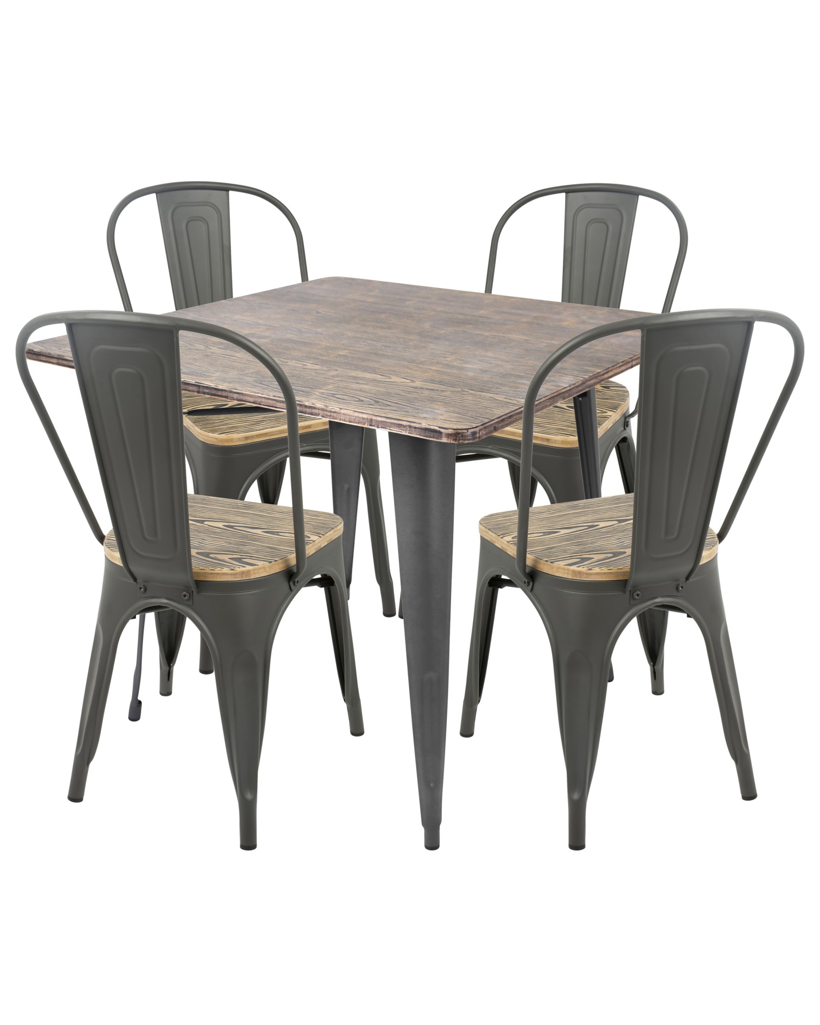 Oregon 5-Piece Industrial-Farmhouse Dining Set in Grey and Brown