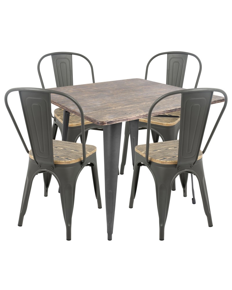 Oregon 5-Piece Industrial-Farmhouse Dining Set in Grey and Brown