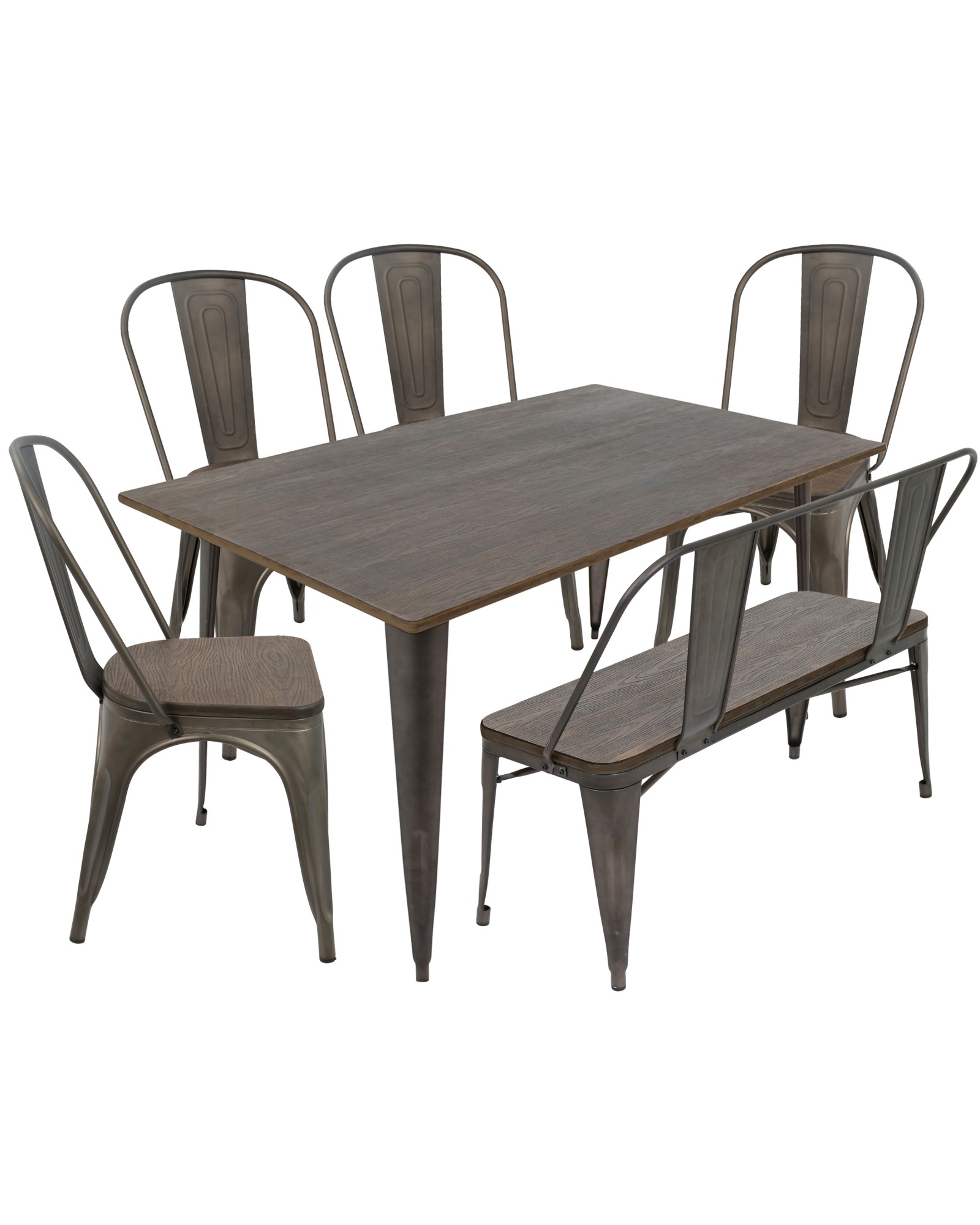 Oregon 6-Piece Industrial-Farmhouse Dining Set in Antique and Espresso