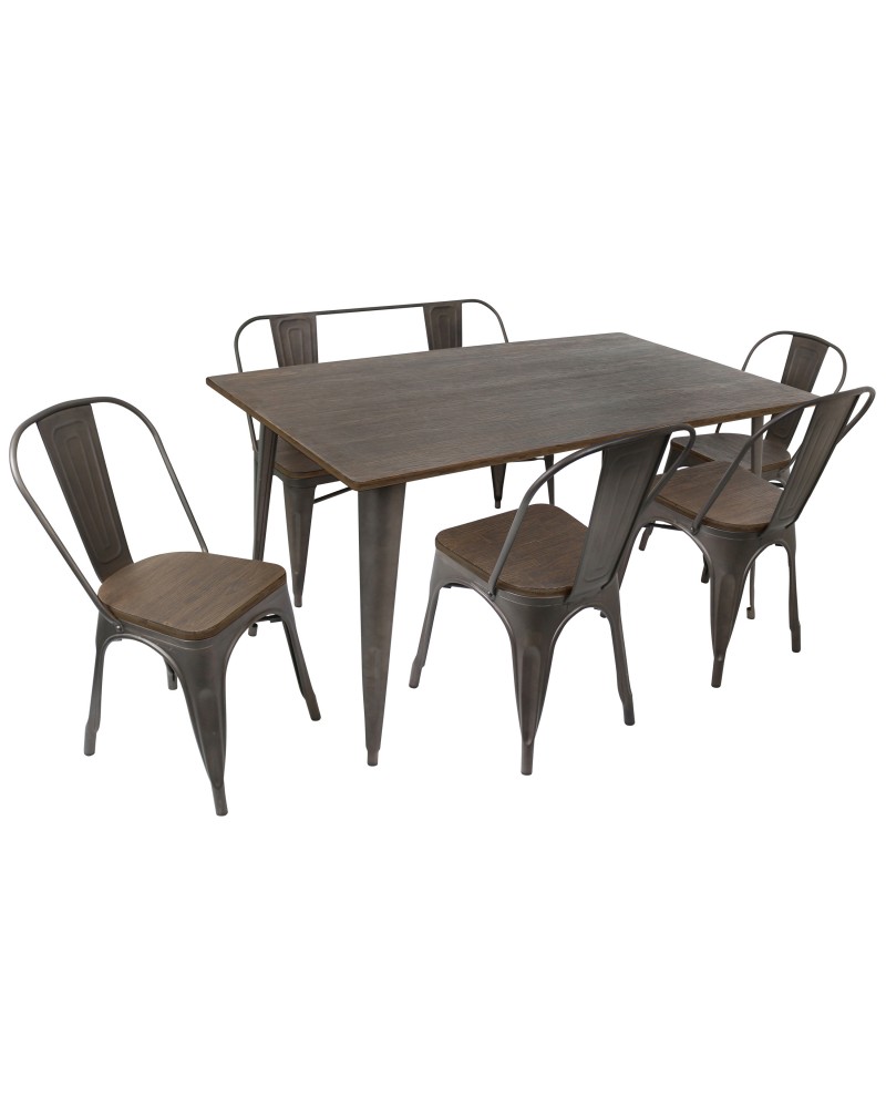 Oregon 6-Piece Industrial-Farmhouse Dining Set in Antique and Espresso