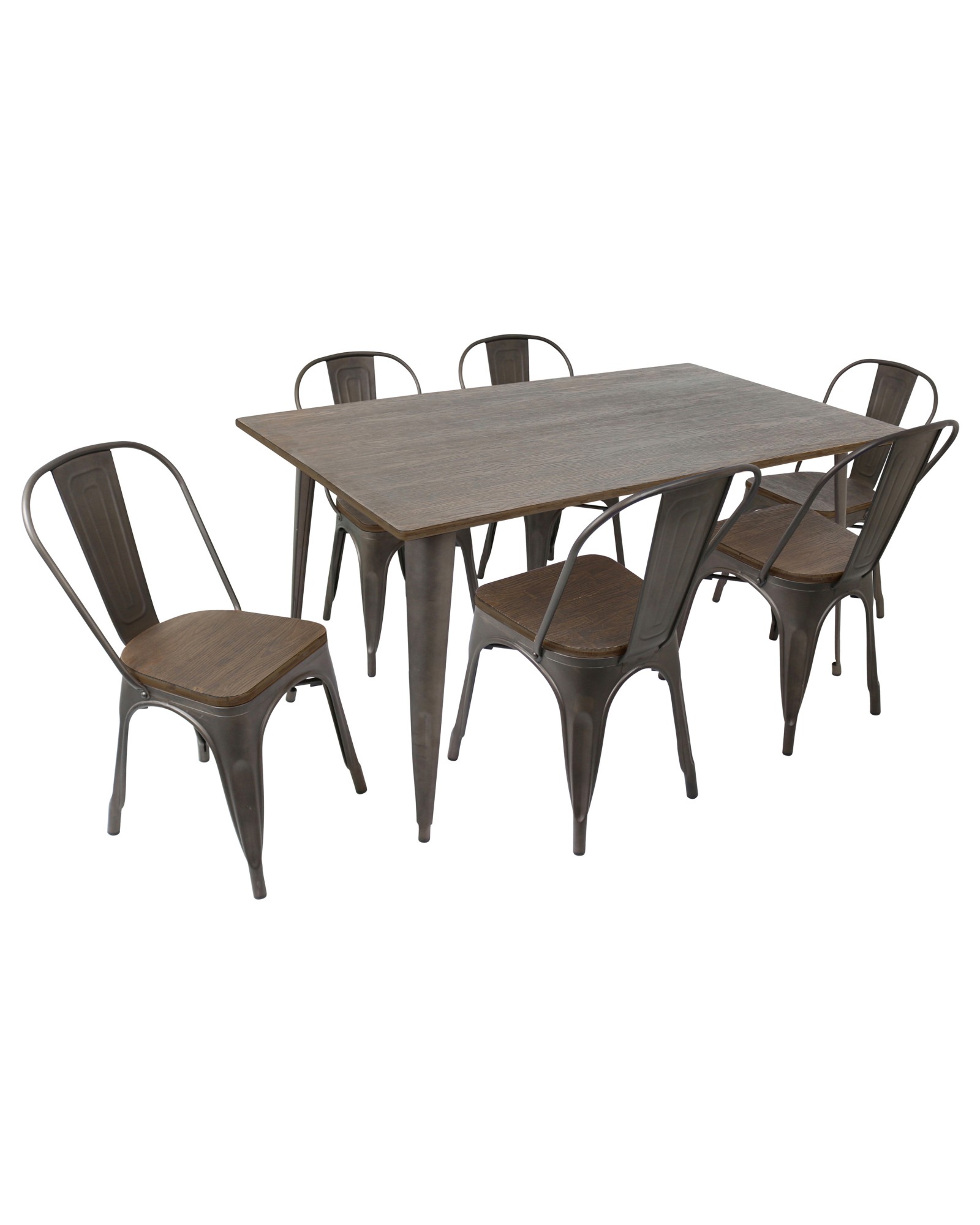 Oregon 7-Piece Industrial-Farmhouse Dining Set in Antique and Espresso