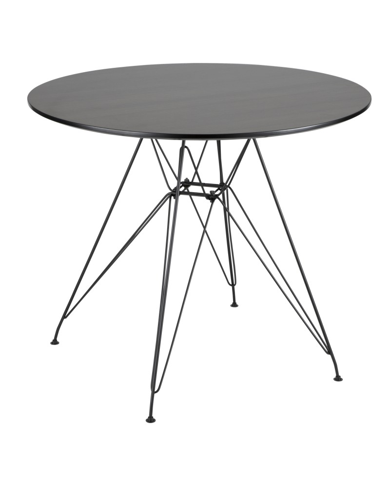 Avery Mid-Century Modern Round Dining Table in Black and Walnut