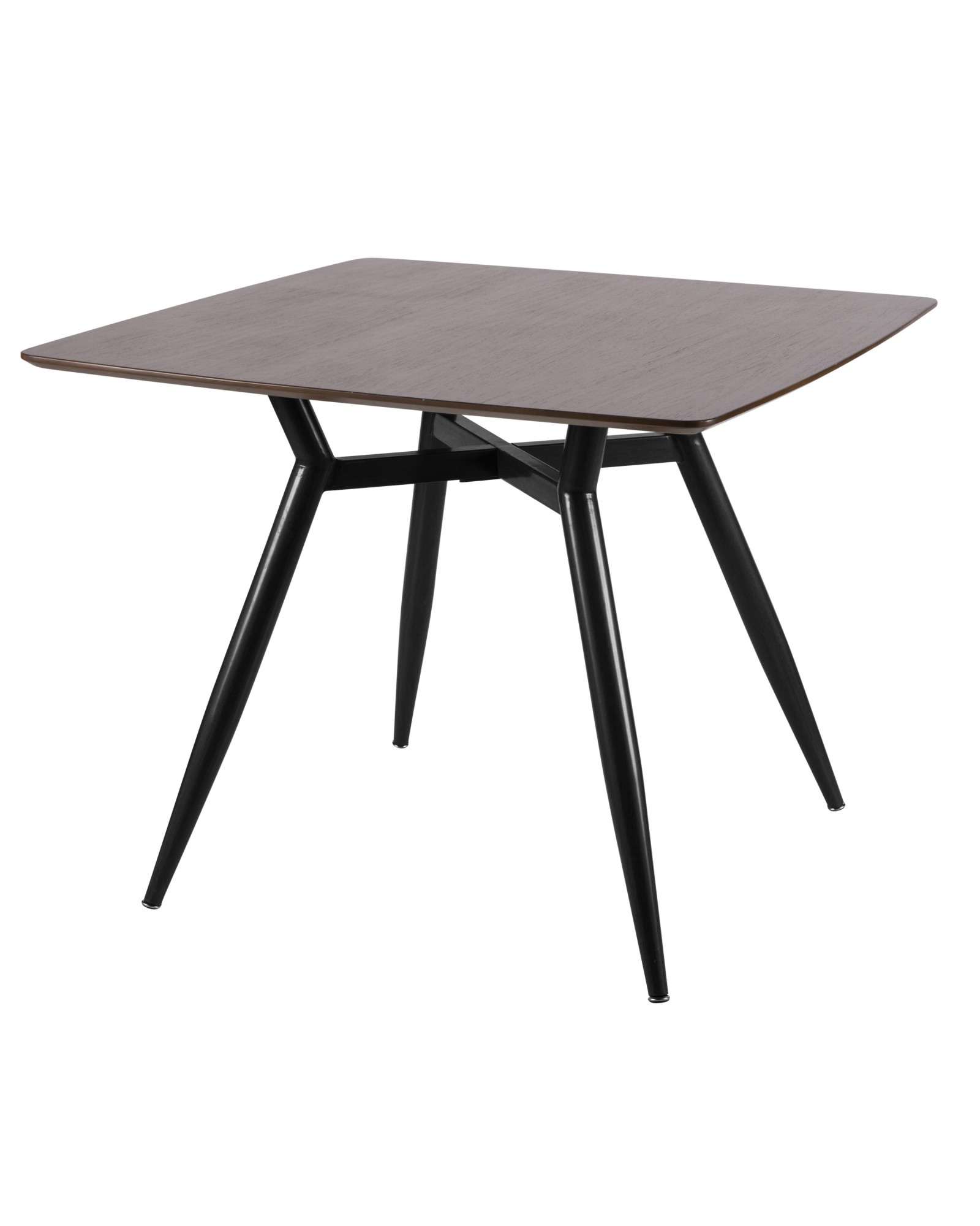 Clara Mid-Century Modern Square Dining Table with Black Metal Legs and Walnut Wood Top