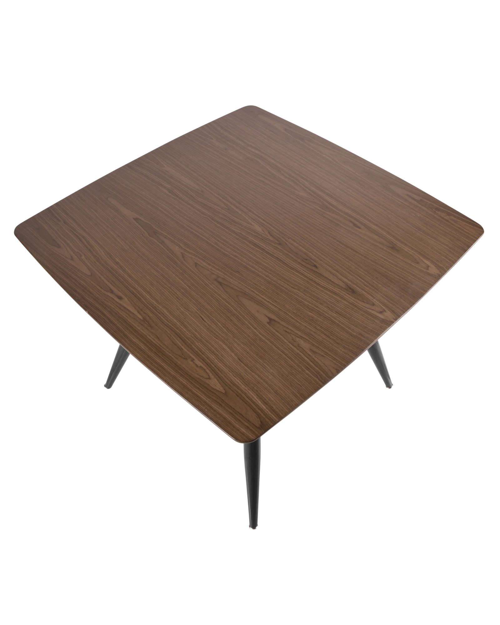 Clara Mid-Century Modern Square Dining Table with Black Metal Legs and Walnut Wood Top