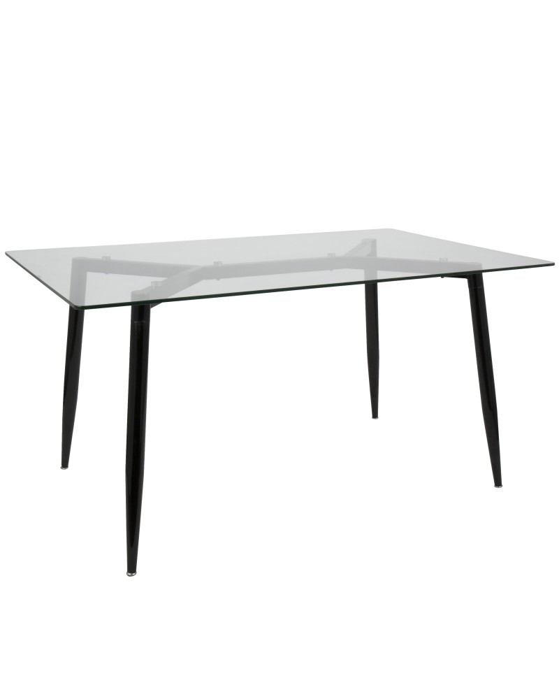 Clara Mid-Century Modern Dining Table in Black and Clear