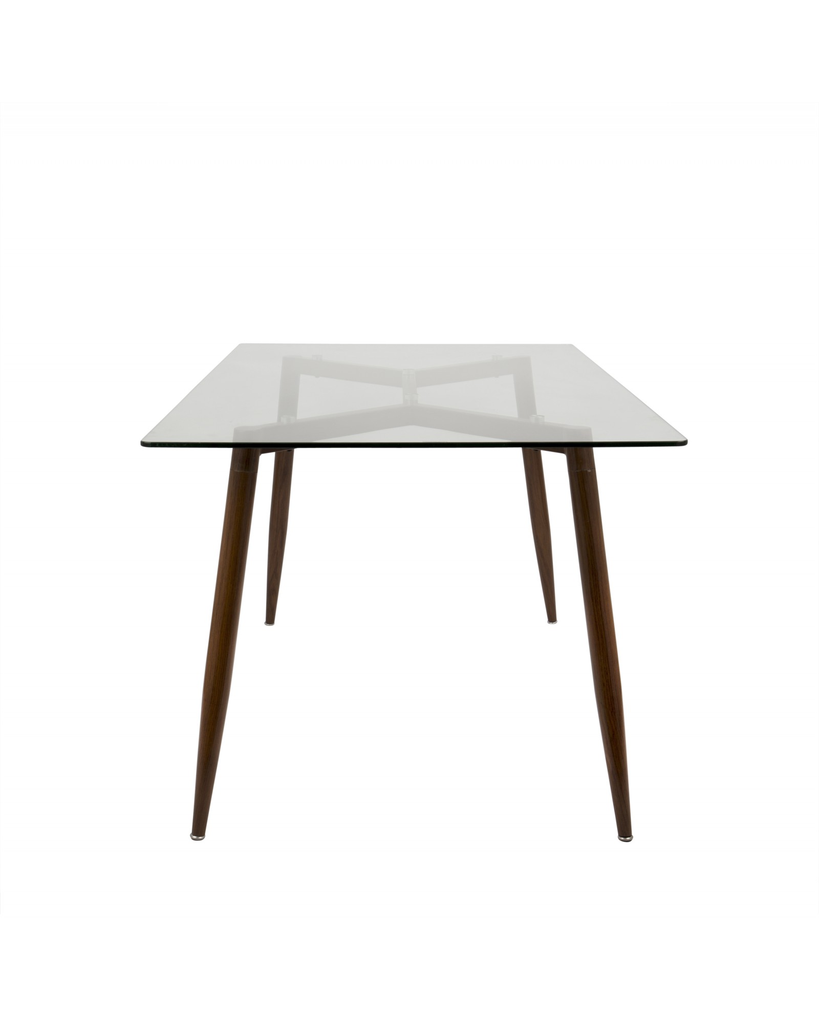 Clara Mid-Century Modern Dining Table in Walnut and Clear