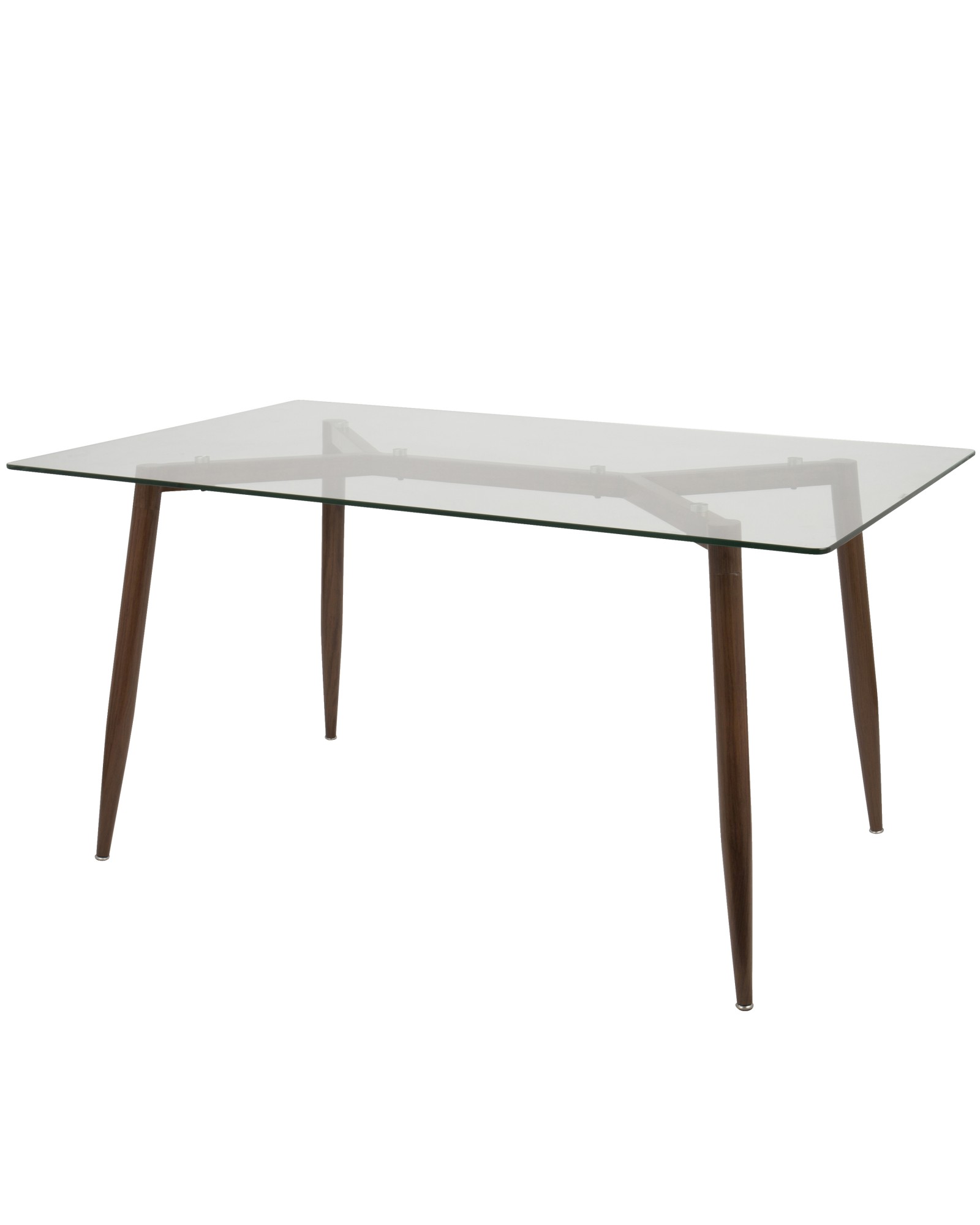 Clara Mid-Century Modern Dining Table in Walnut and Clear