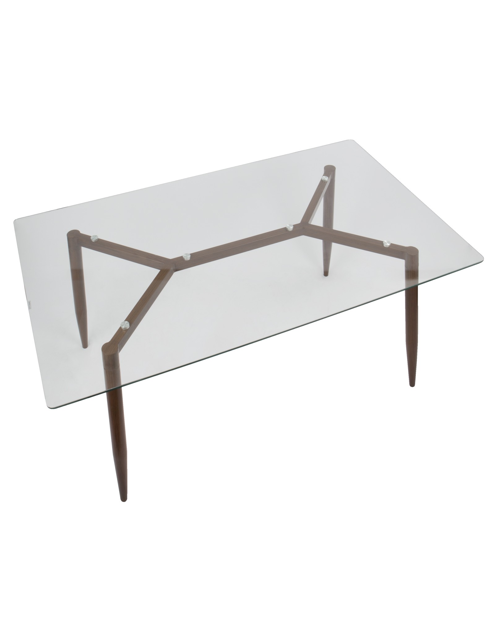 Clara Mid-Century Modern Dining Table in Walnut and Clear