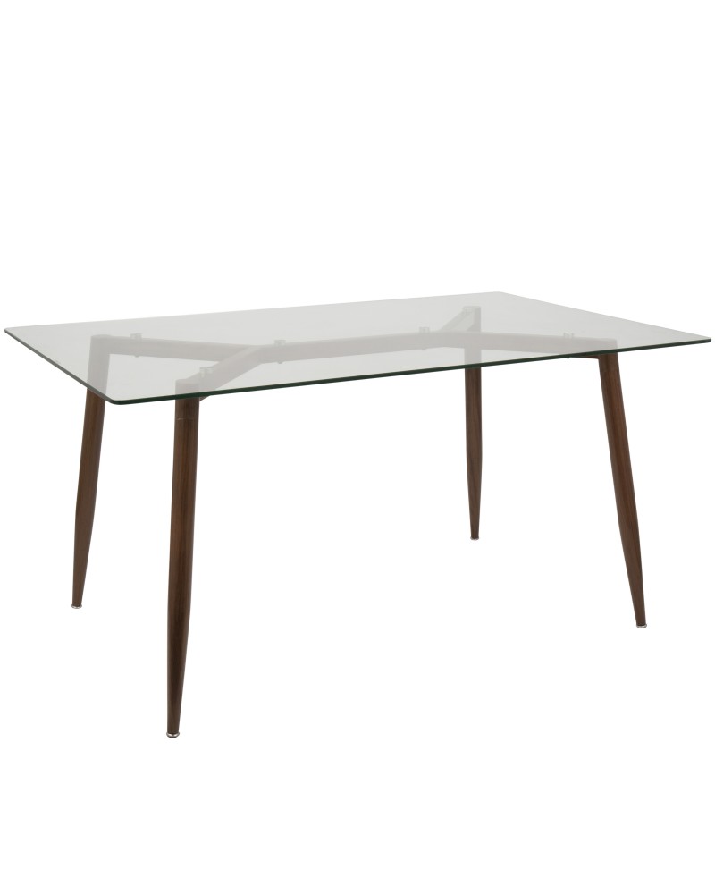 Clara Mid-Century Modern Dining Table in Walnut and Clear