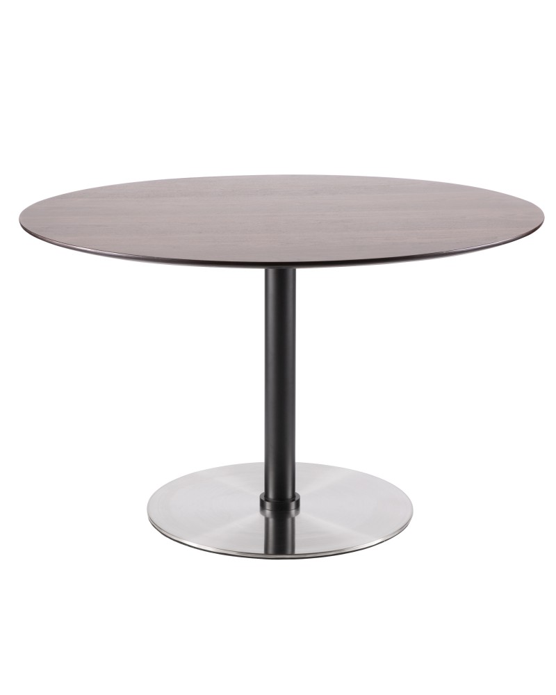 Dillon Mid-Century Modern Dining Table in Walnut and Stainless Steel