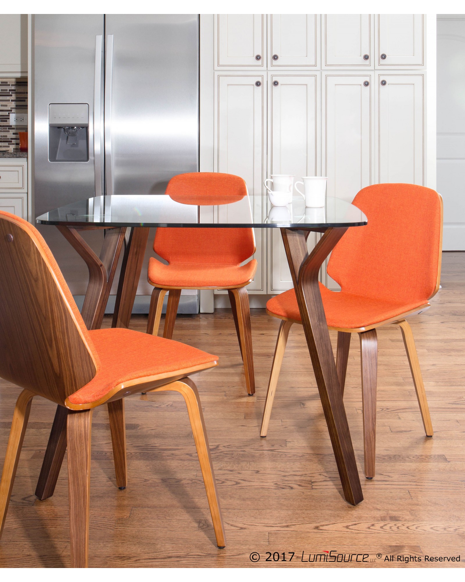 Folia Mid-Century Modern Dining Table in Walnut and Glass