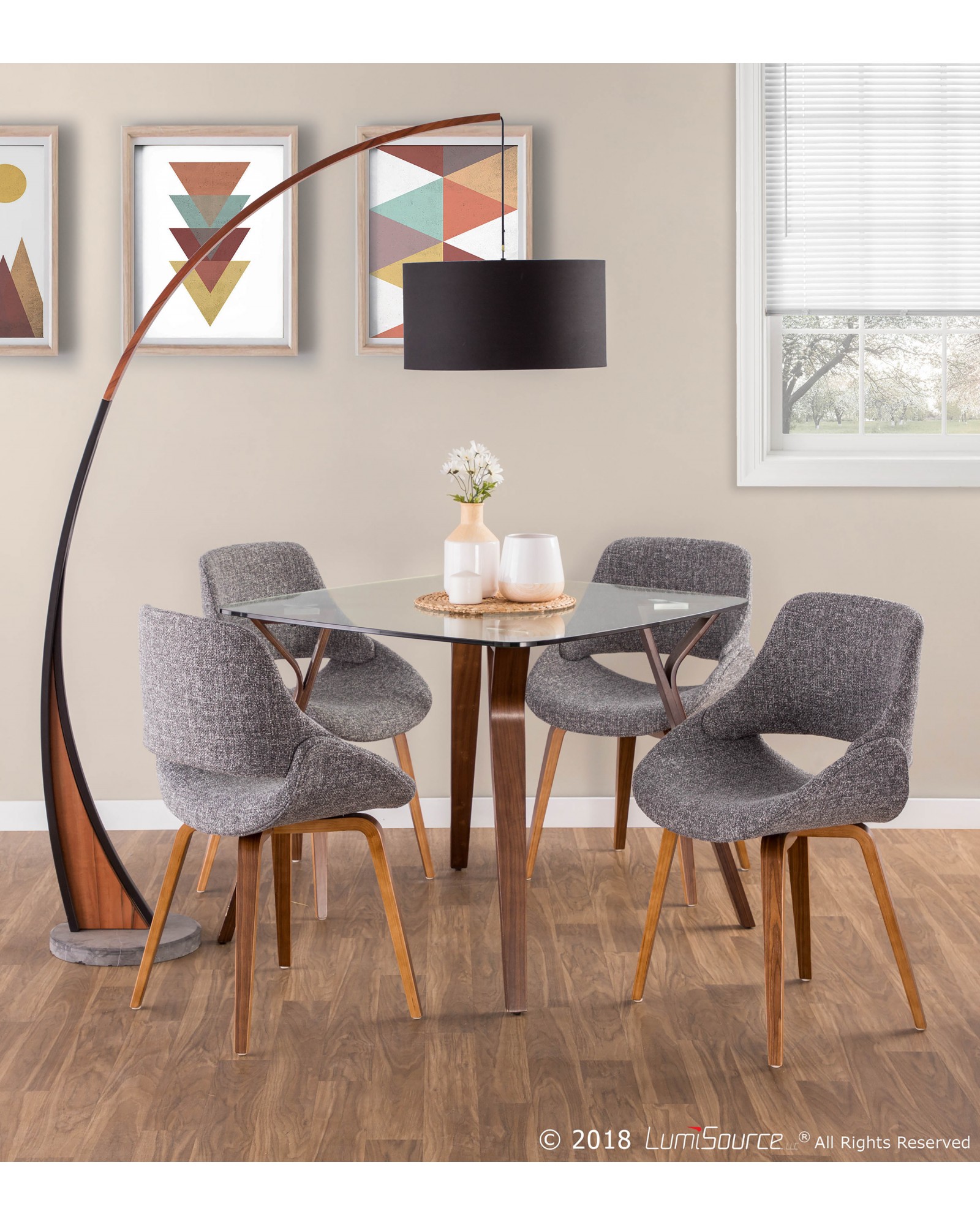 Folia Mid-Century Modern Dining Table in Walnut and Glass