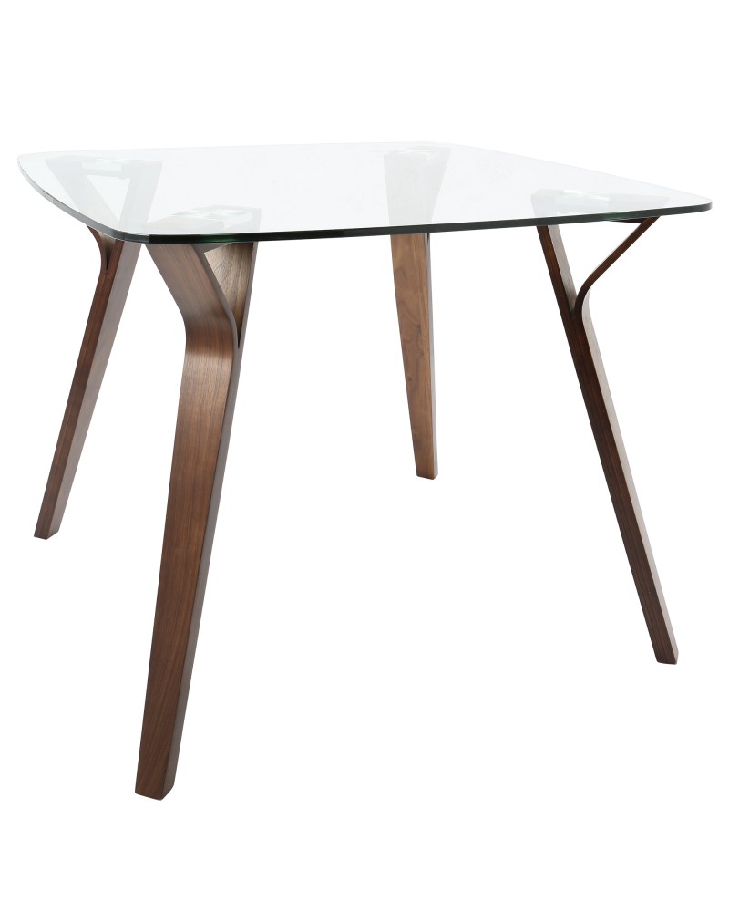 Folia Mid-Century Modern Dining Table in Walnut and Glass