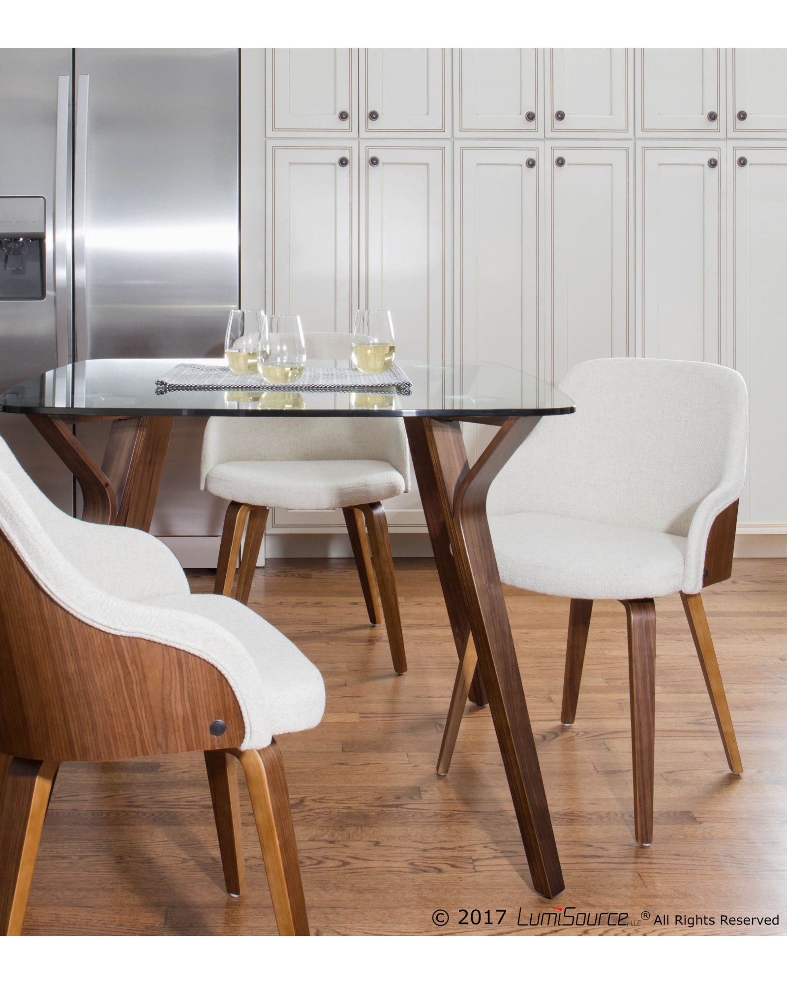 Folia Mid-Century Modern Dining Table in Walnut and Glass