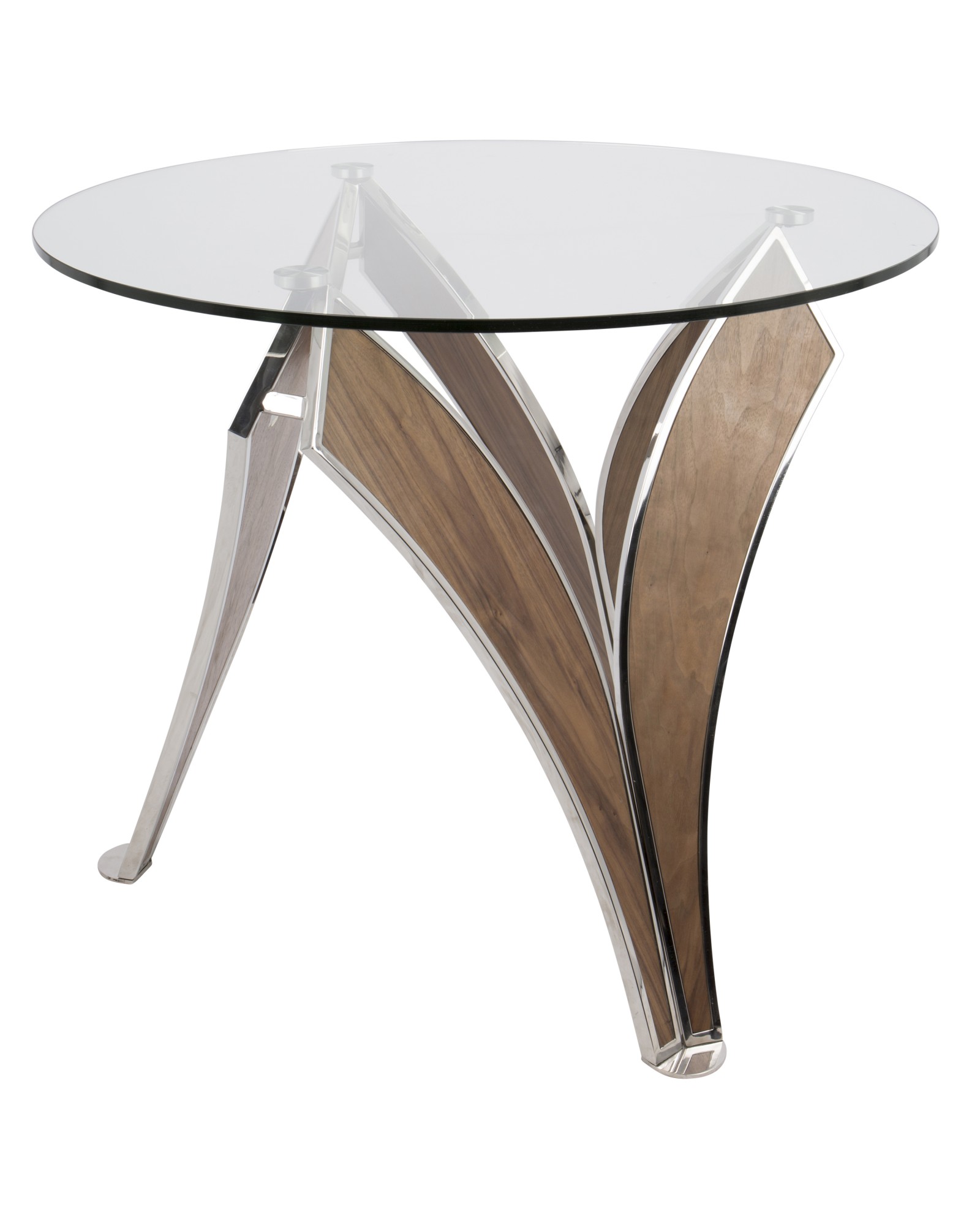 Prestige Contemporary Dining Table in Polished Stainless Steel and Walnut