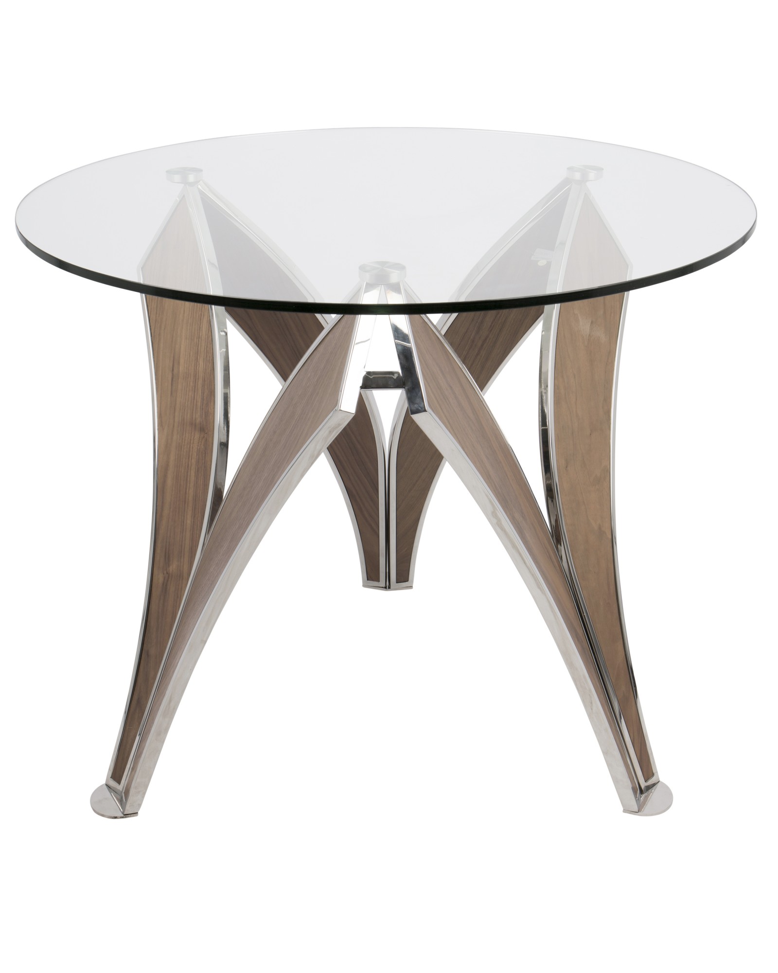 Prestige Contemporary Dining Table in Polished Stainless Steel and Walnut