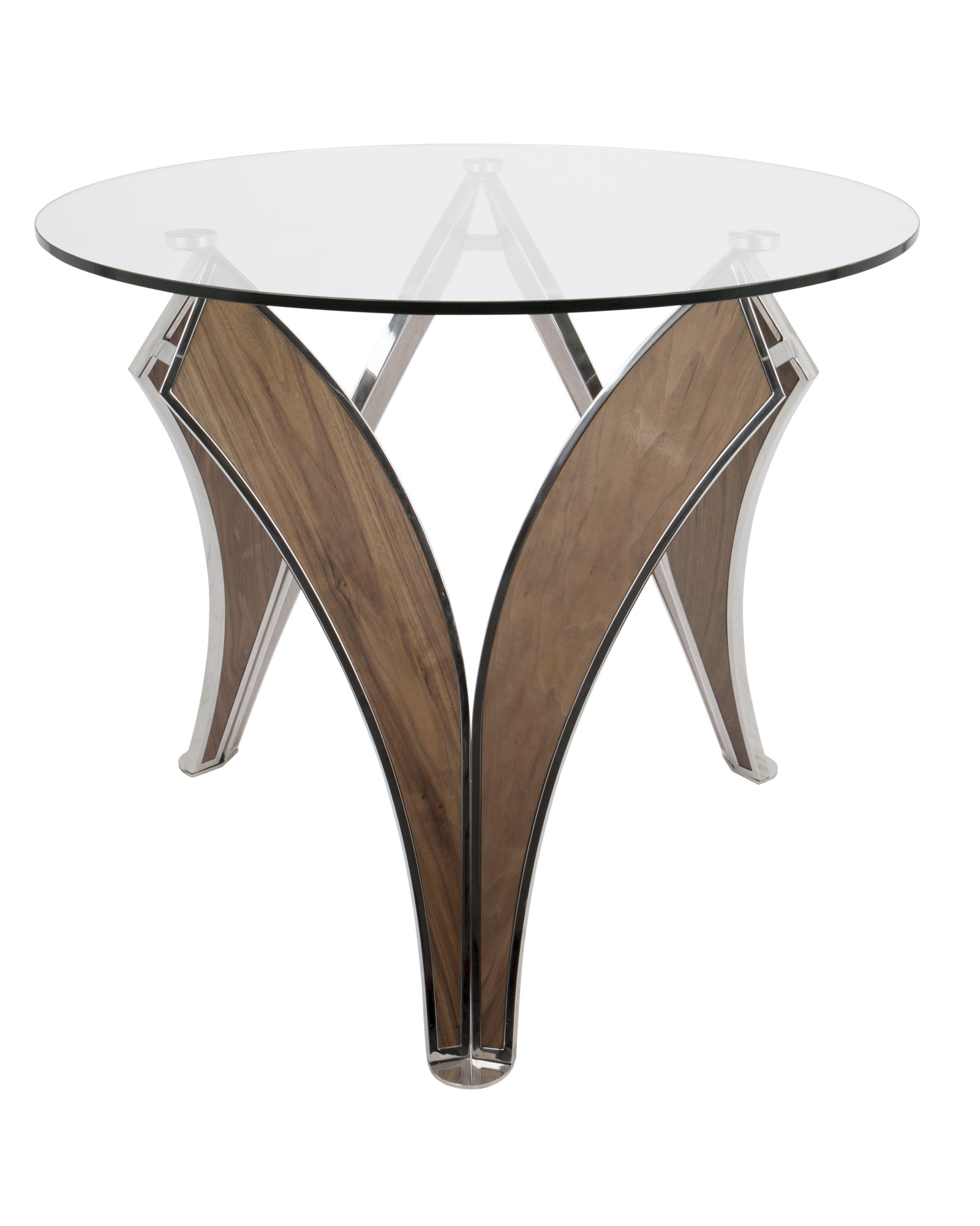 Prestige Contemporary Dining Table in Polished Stainless Steel and Walnut