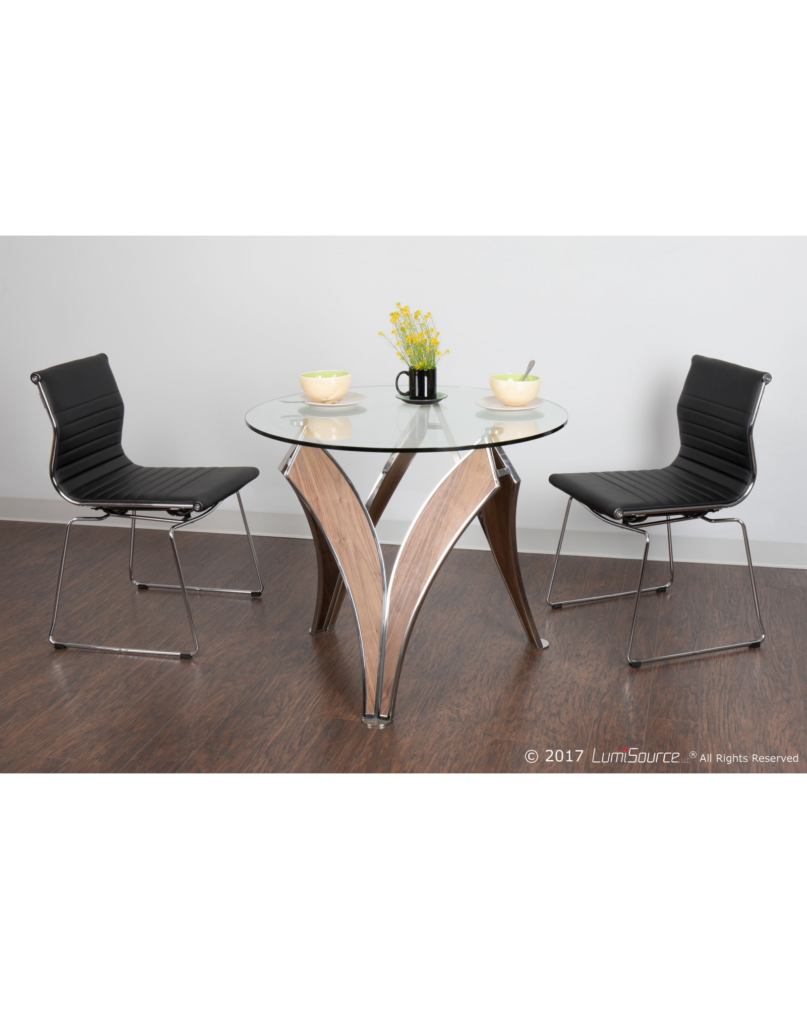 Prestige Contemporary Dining Table in Polished Stainless Steel and Walnut