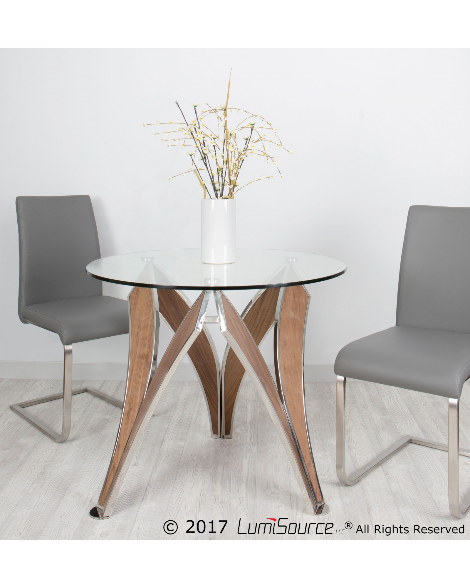 Prestige Contemporary Dining Table in Polished Stainless Steel and Walnut