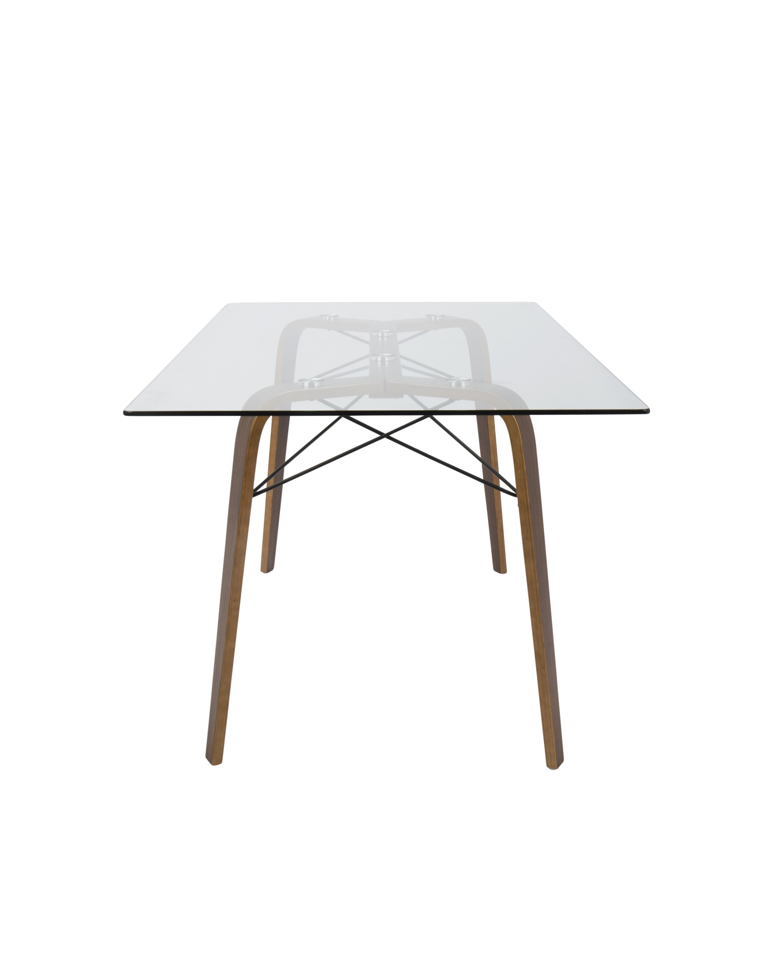 Trilogy Mid-Century Modern Dining Table in Walnut and Clear Glass