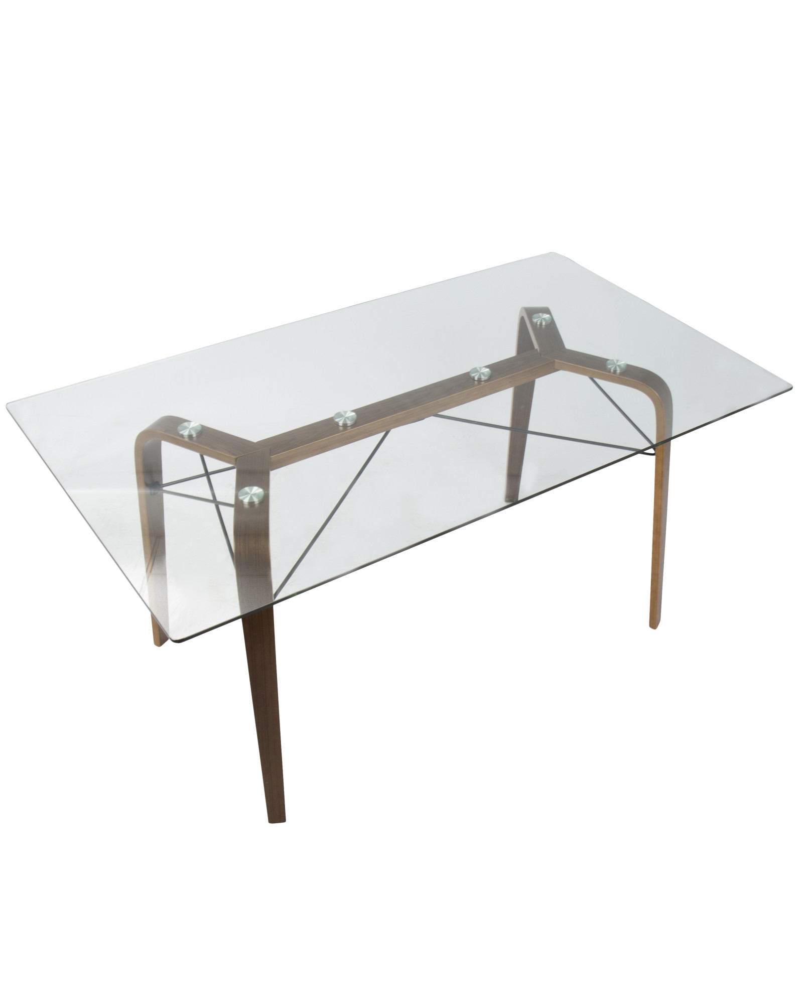 Trilogy Mid-Century Modern Dining Table in Walnut and Clear Glass