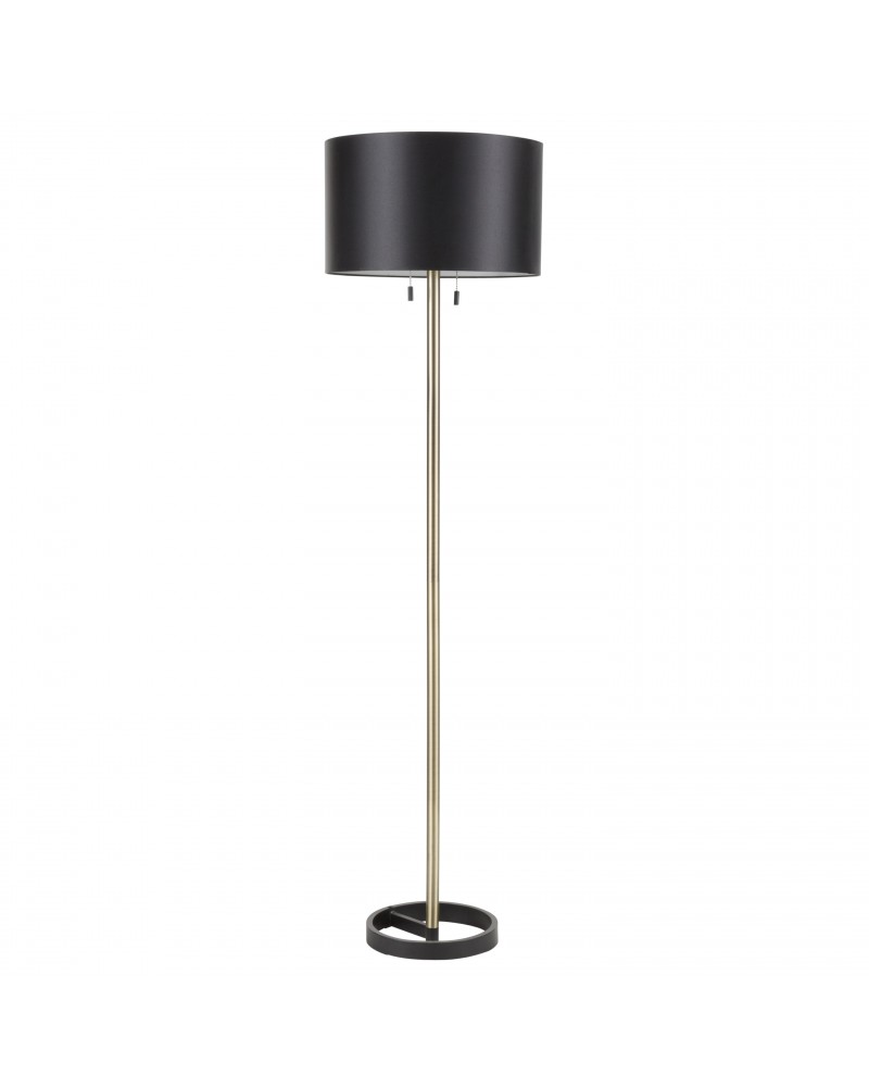 Hilton Contemporary Floor Lamp in Black with Gold Accents