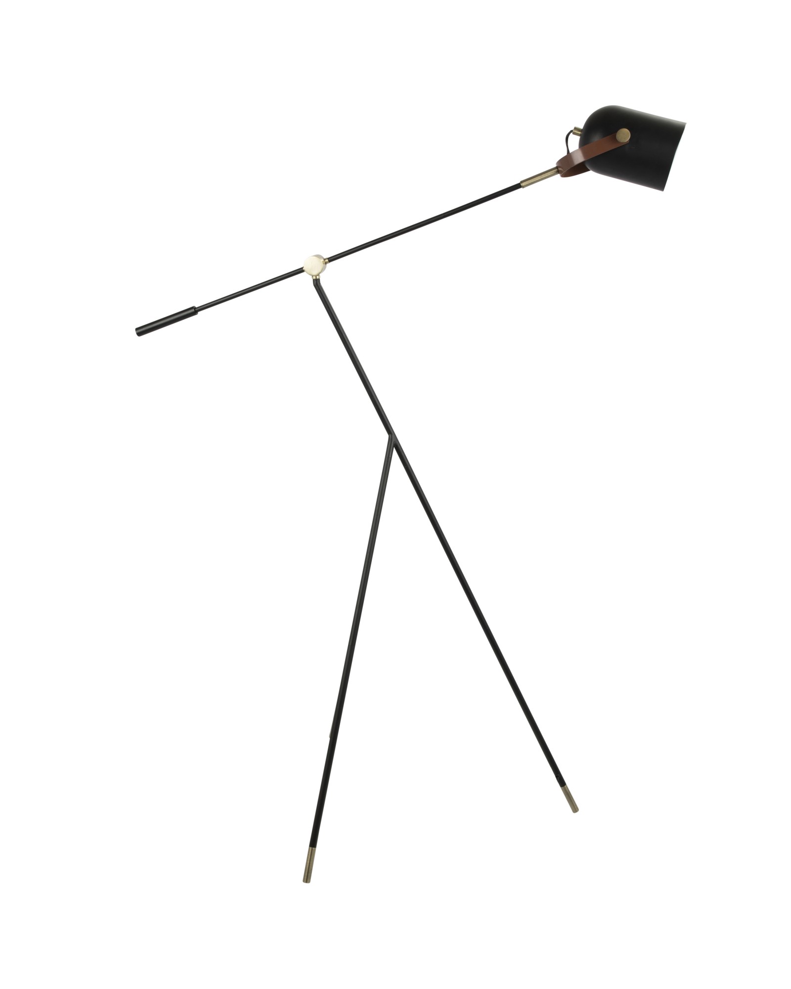 Hayward Industrial Tripod Floor Lamp in Black with Gold Accents