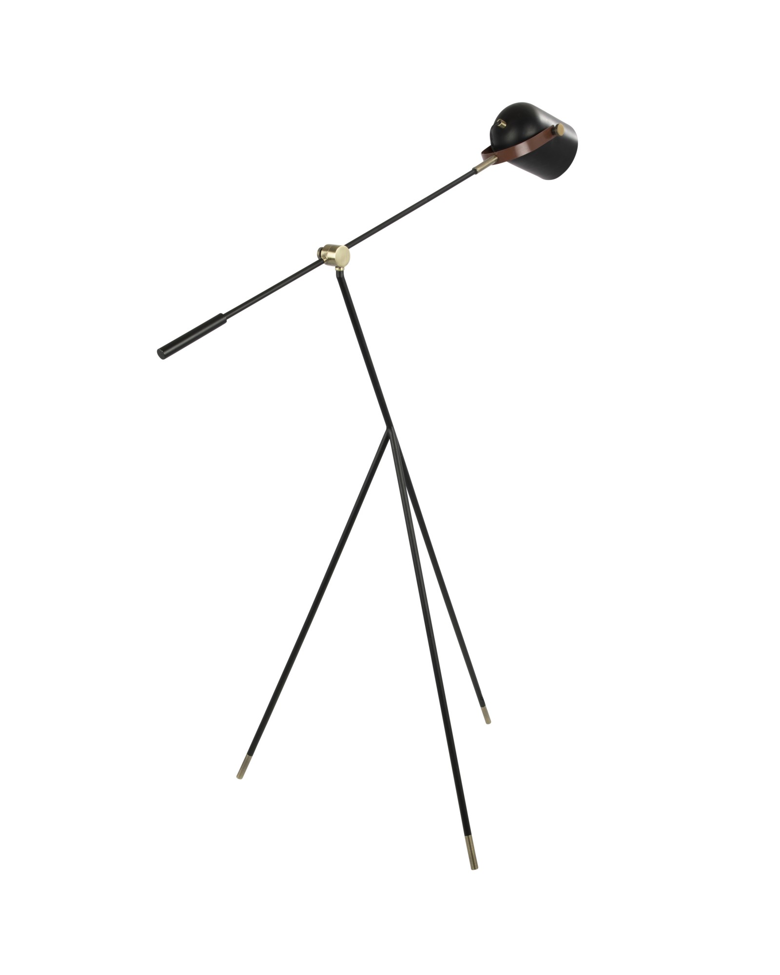 Hayward Industrial Tripod Floor Lamp in Black with Gold Accents