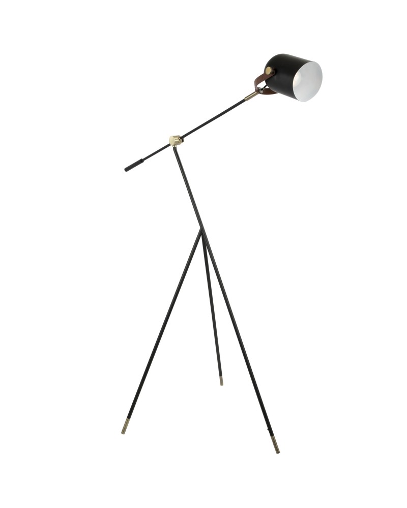 Hayward Industrial Tripod Floor Lamp in Black with Gold Accents