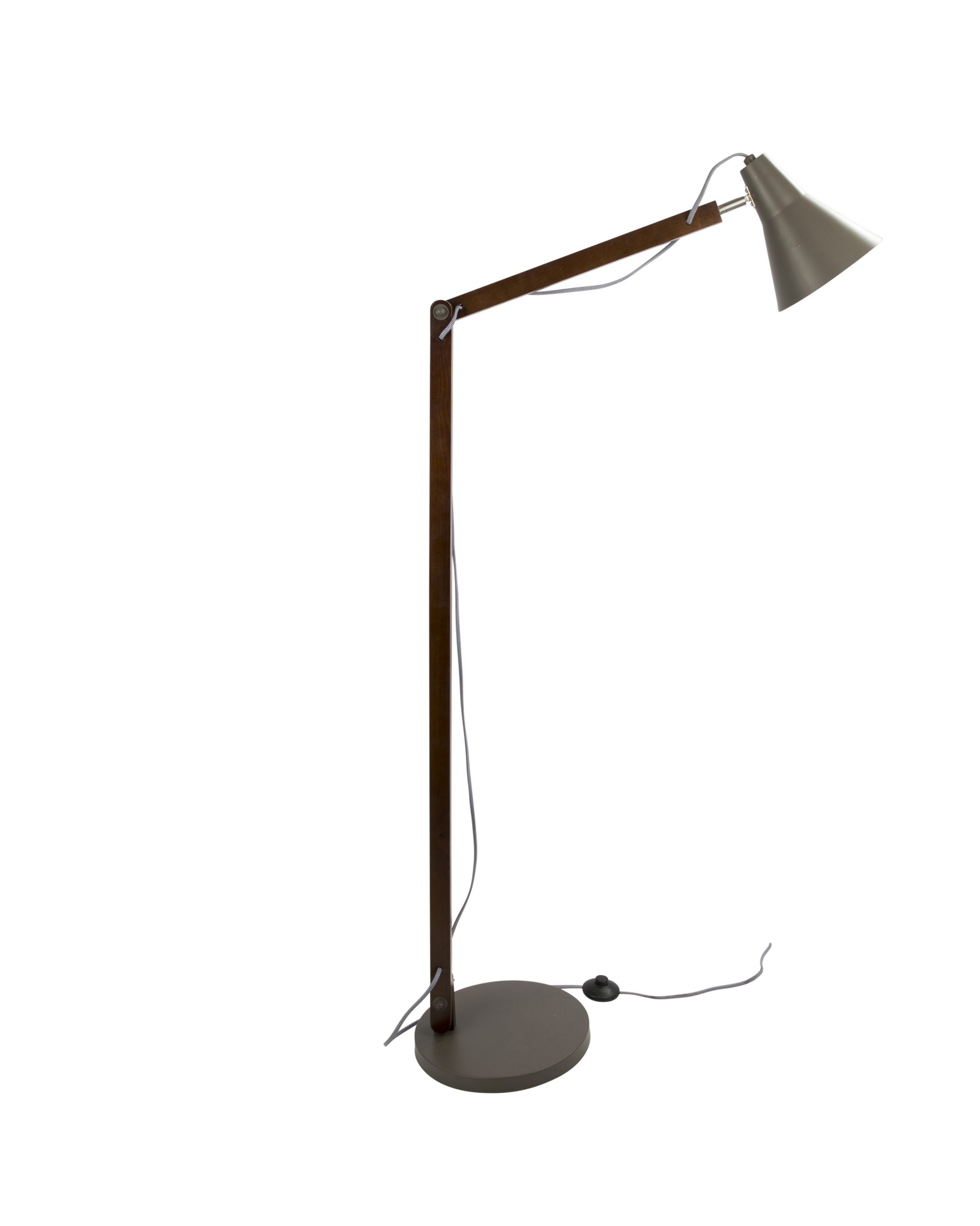 Oregon Industrial Adjustable Floor Lamp in Walnut and Grey
