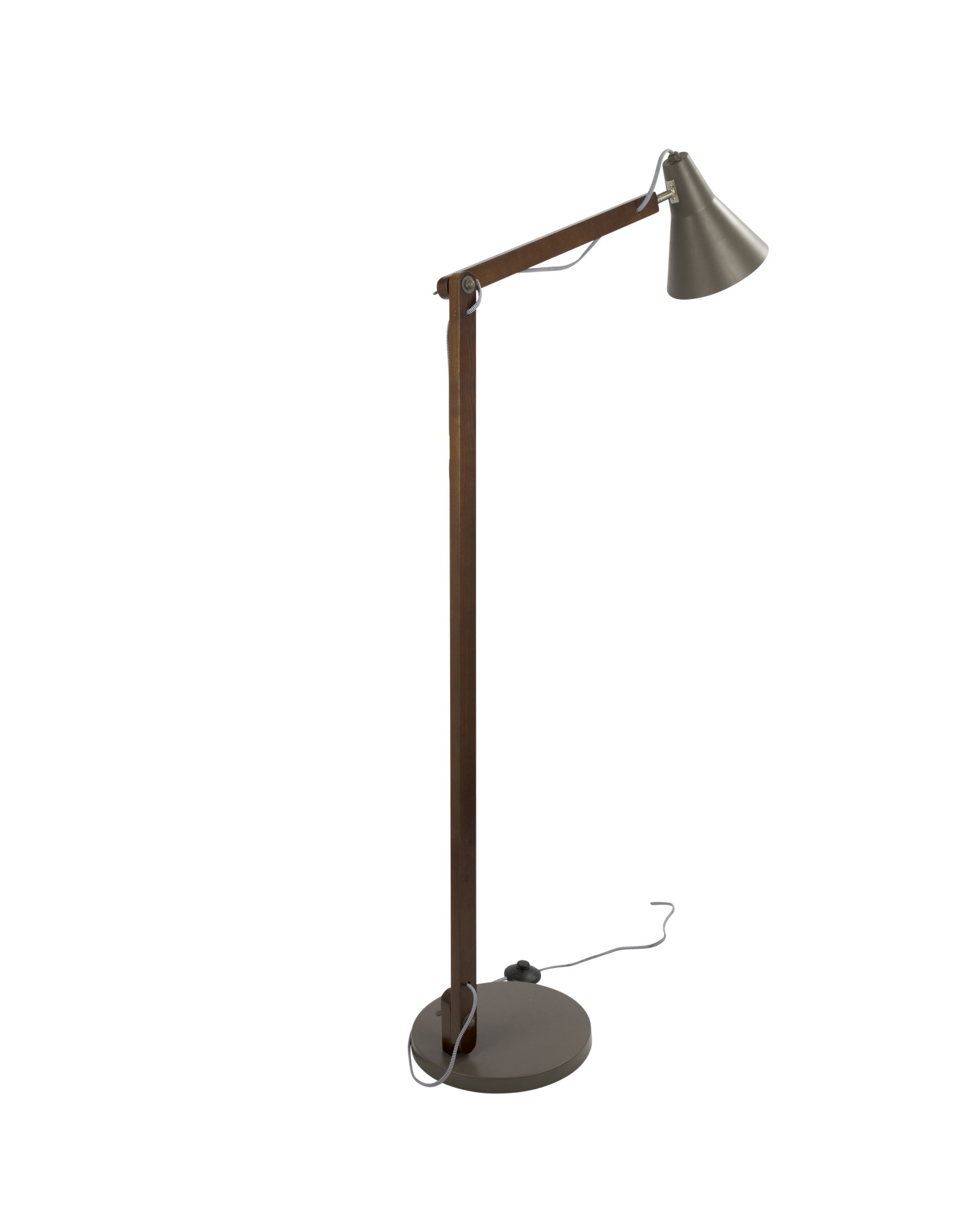 Oregon Industrial Adjustable Floor Lamp in Walnut and Grey