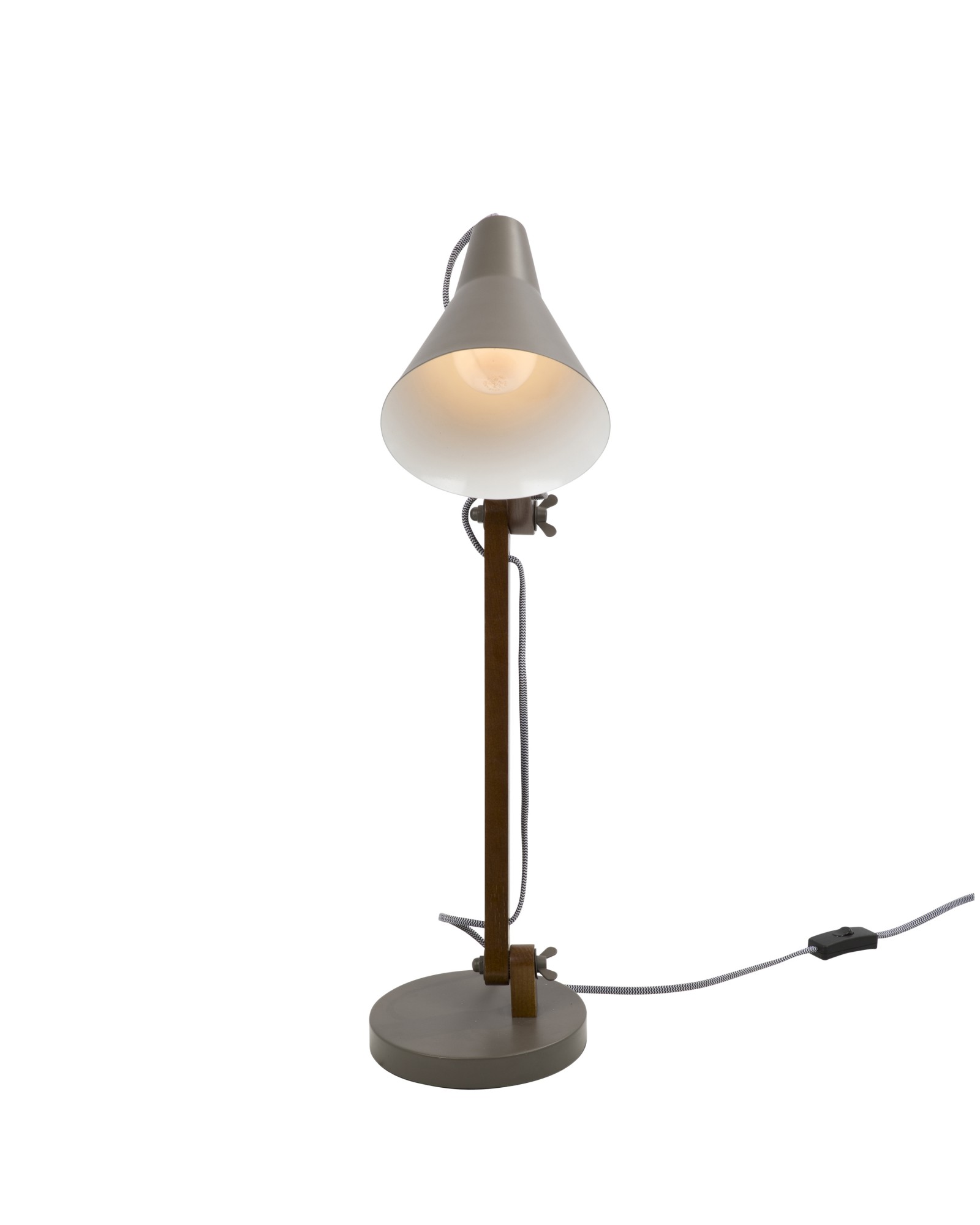 Oregon Industrial Adjustable Table Lamp in Walnut and Grey