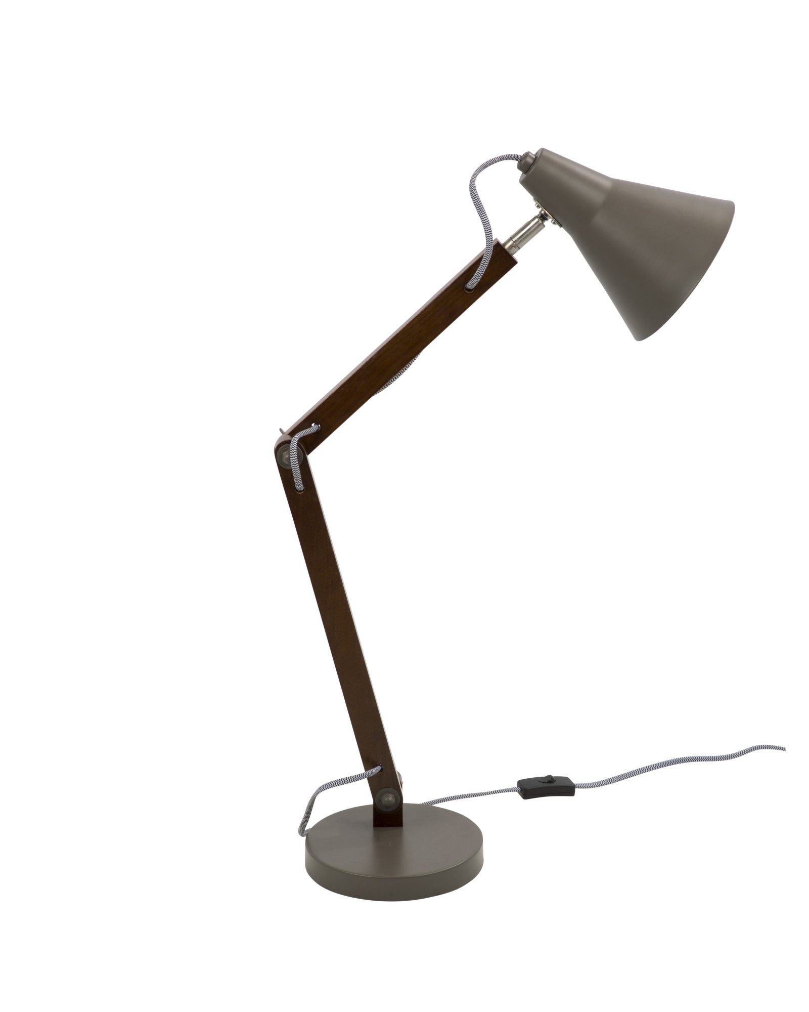 Oregon Industrial Adjustable Table Lamp in Walnut and Grey