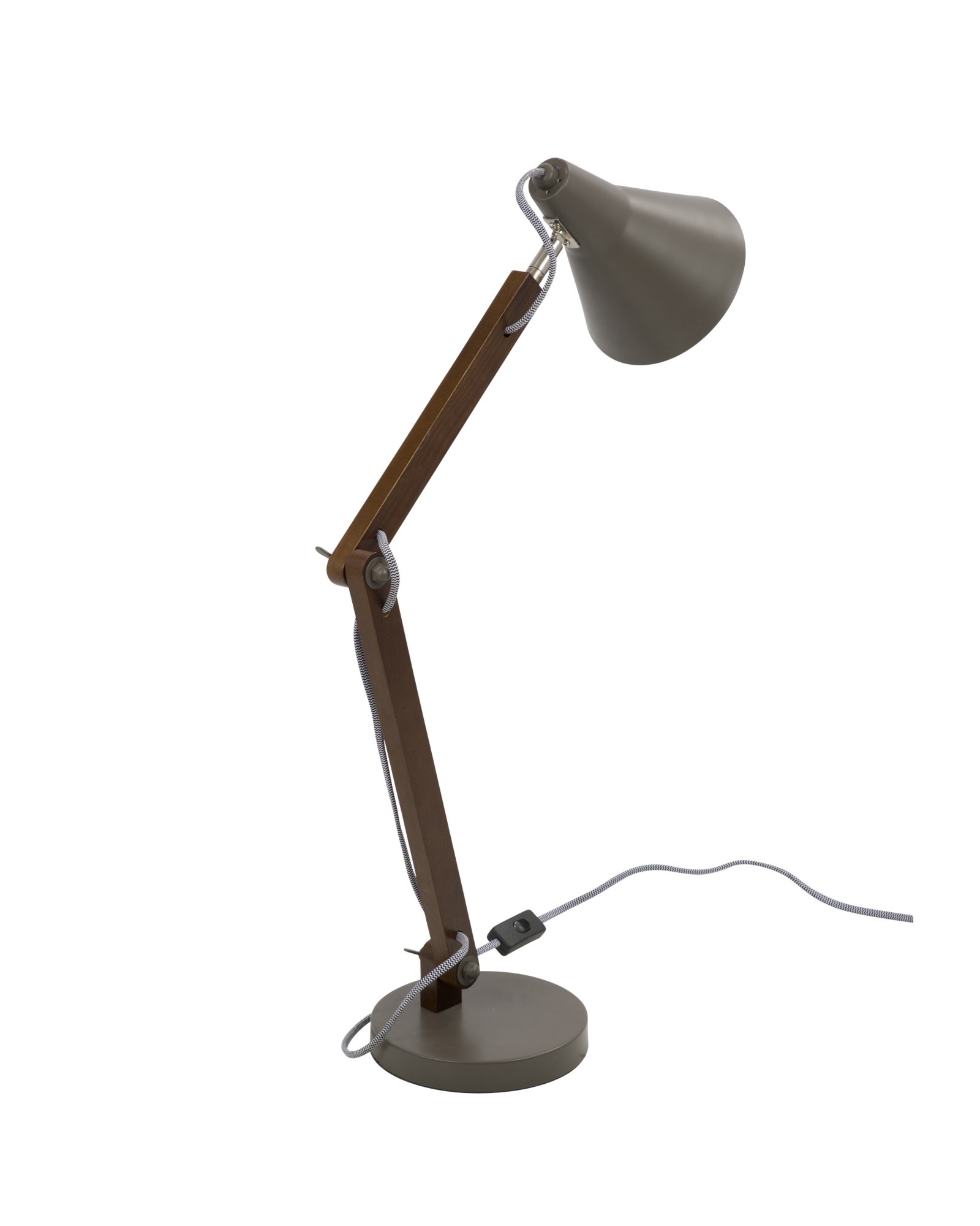 Oregon Industrial Adjustable Table Lamp in Walnut and Grey
