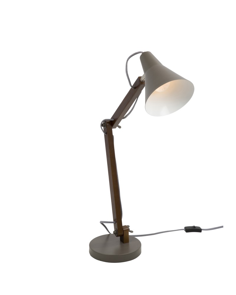 Oregon Industrial Adjustable Table Lamp in Walnut and Grey