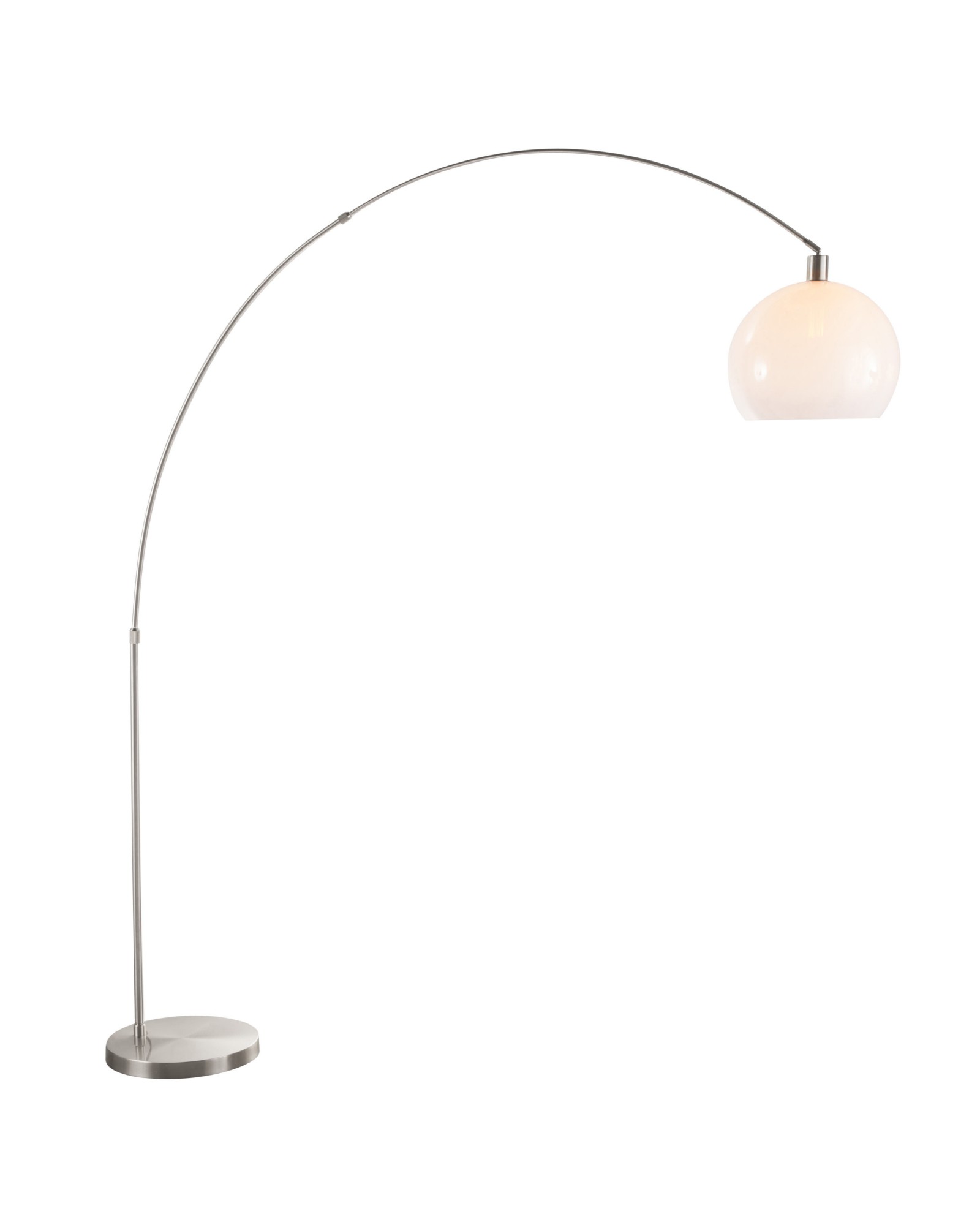 Decco Modern Arched Floor Lamp in Satin Nickel with White Shade