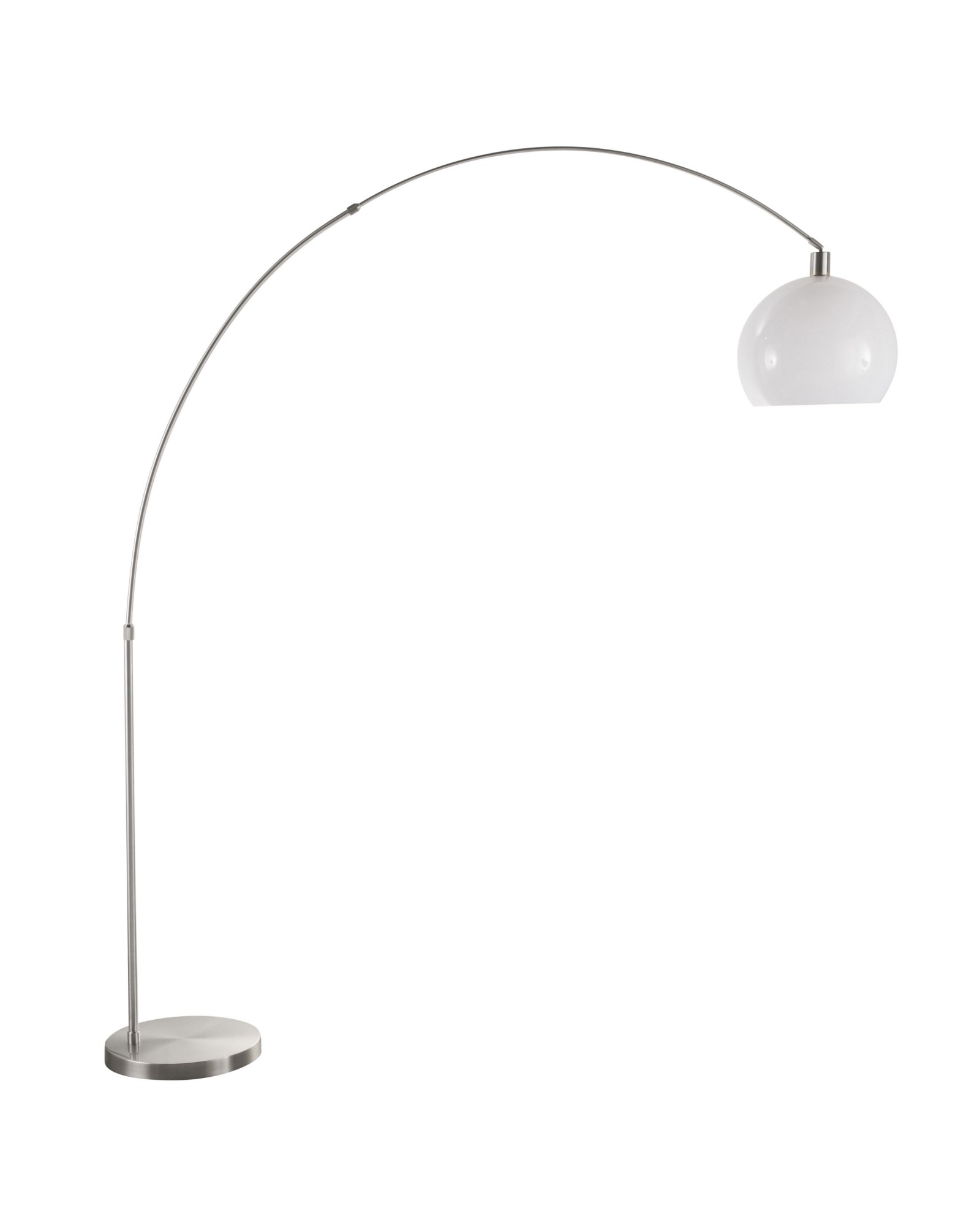 Decco Modern Arched Floor Lamp in Satin Nickel with White Shade
