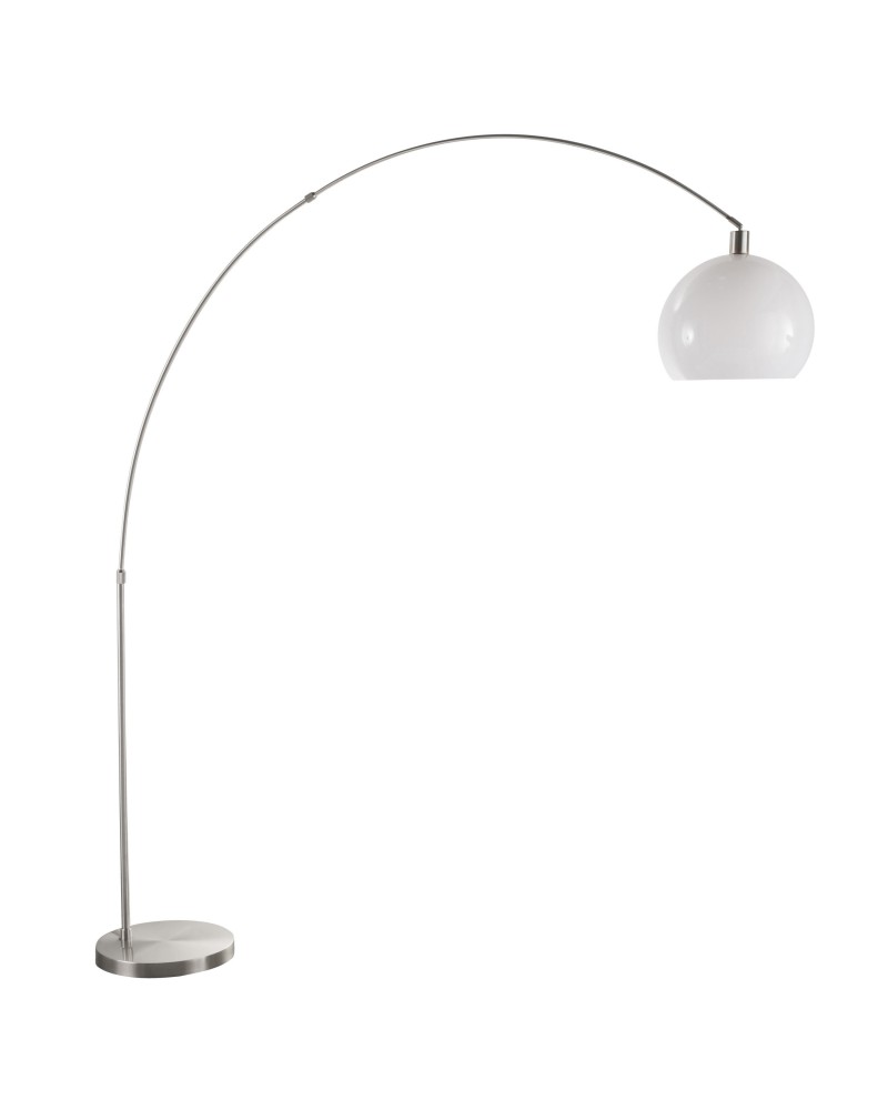 Decco Modern Arched Floor Lamp in Satin Nickel with White Shade